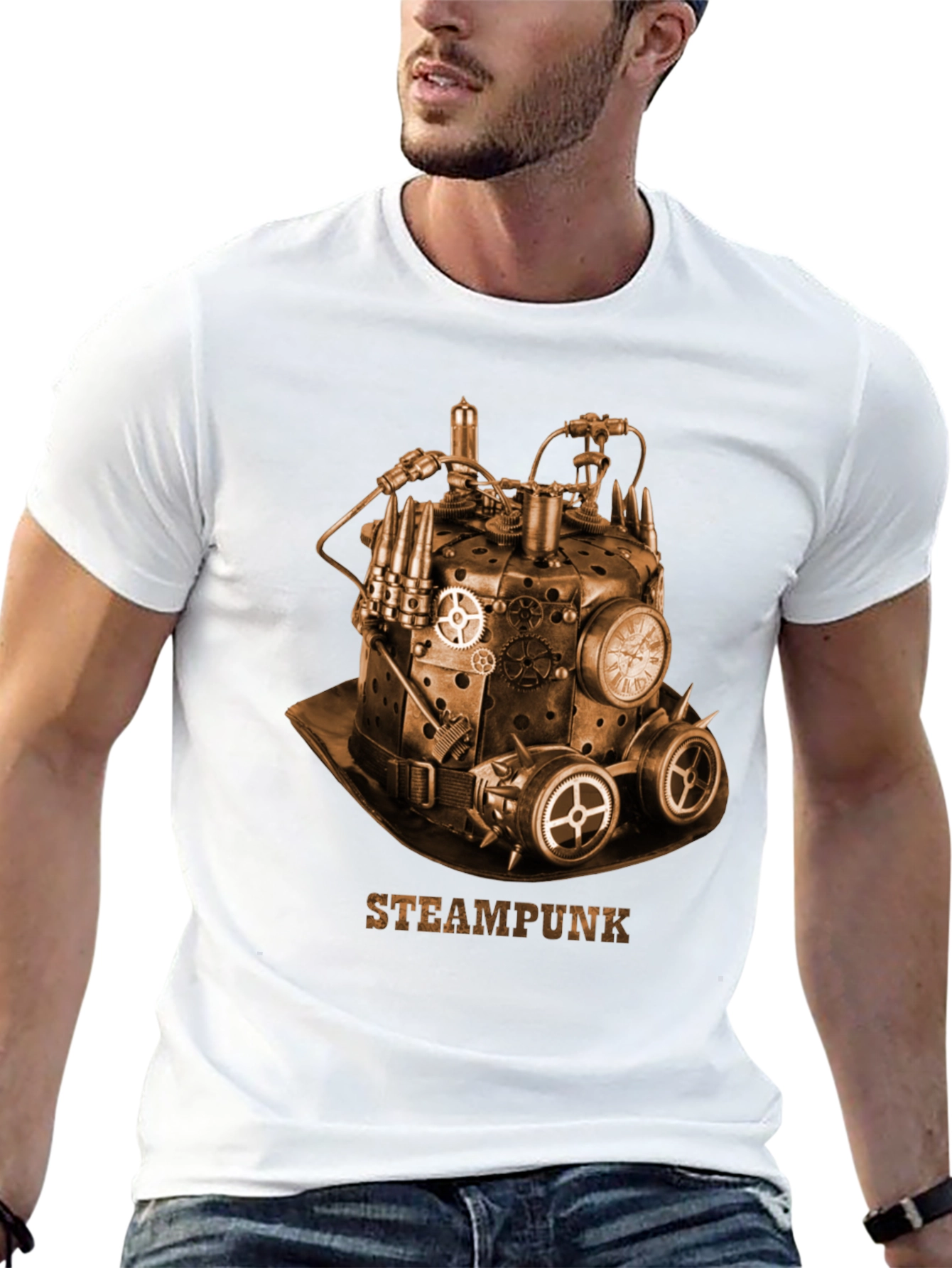 Black Steampunk Hat Graphic T-Shirt - Unique Design view 13