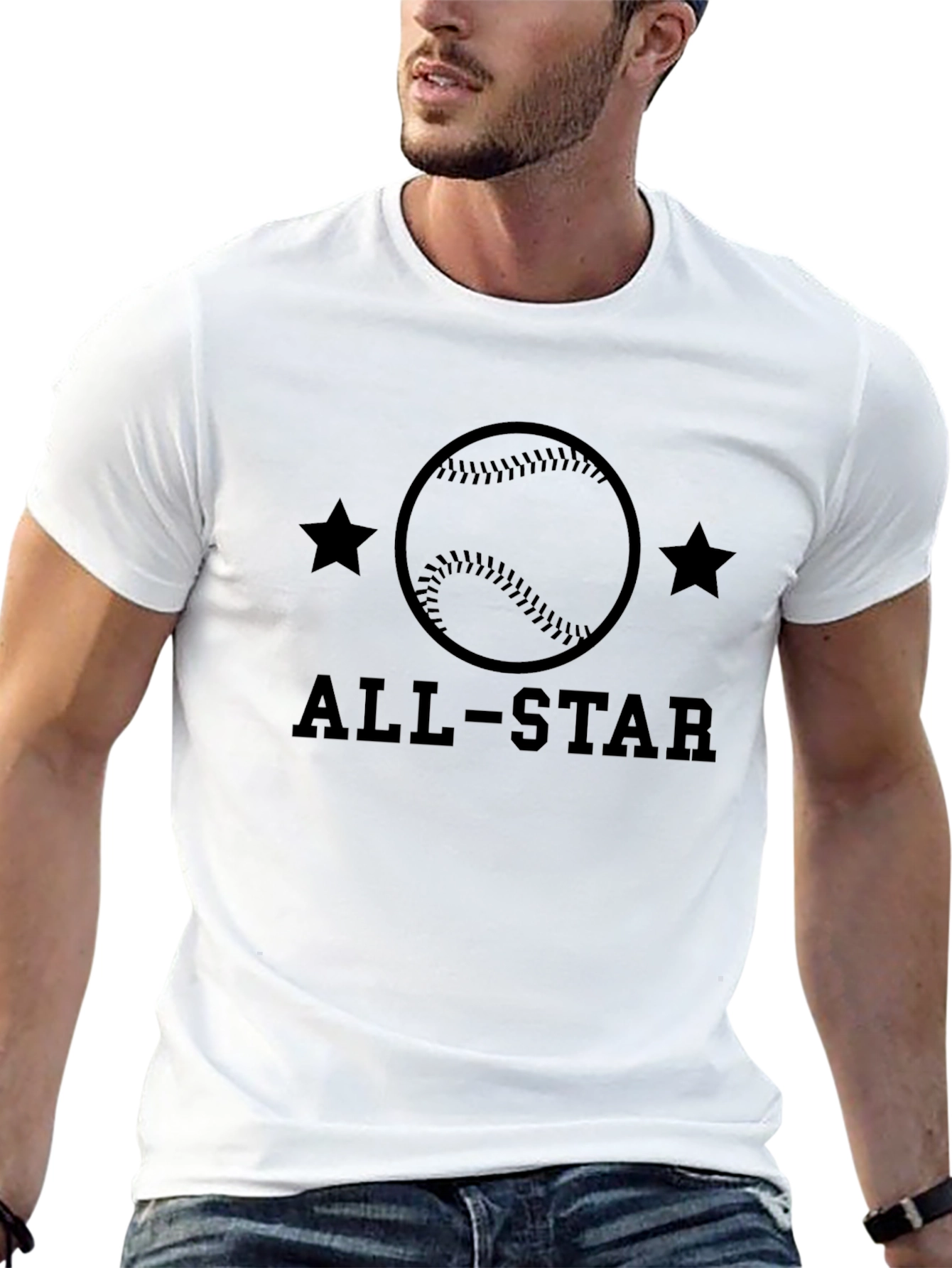 Black All-Star Baseball Graphic Tee - Black Cotton T-Shirt view 13