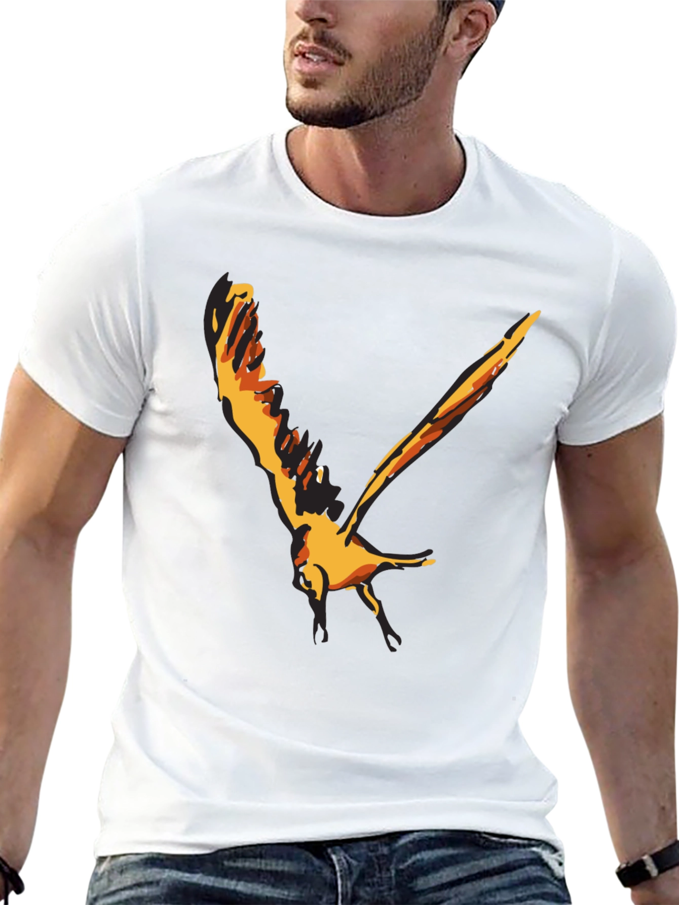Black Stylish Black T-Shirt with Bird Graphic view 13