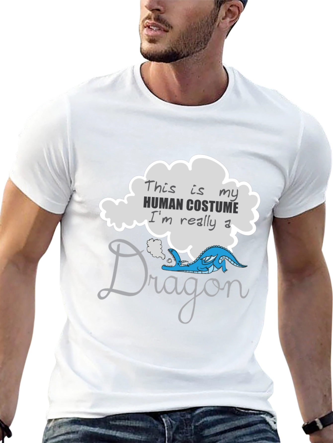 Black Funny Dragon Human Costume Graphic T-Shirt view 13