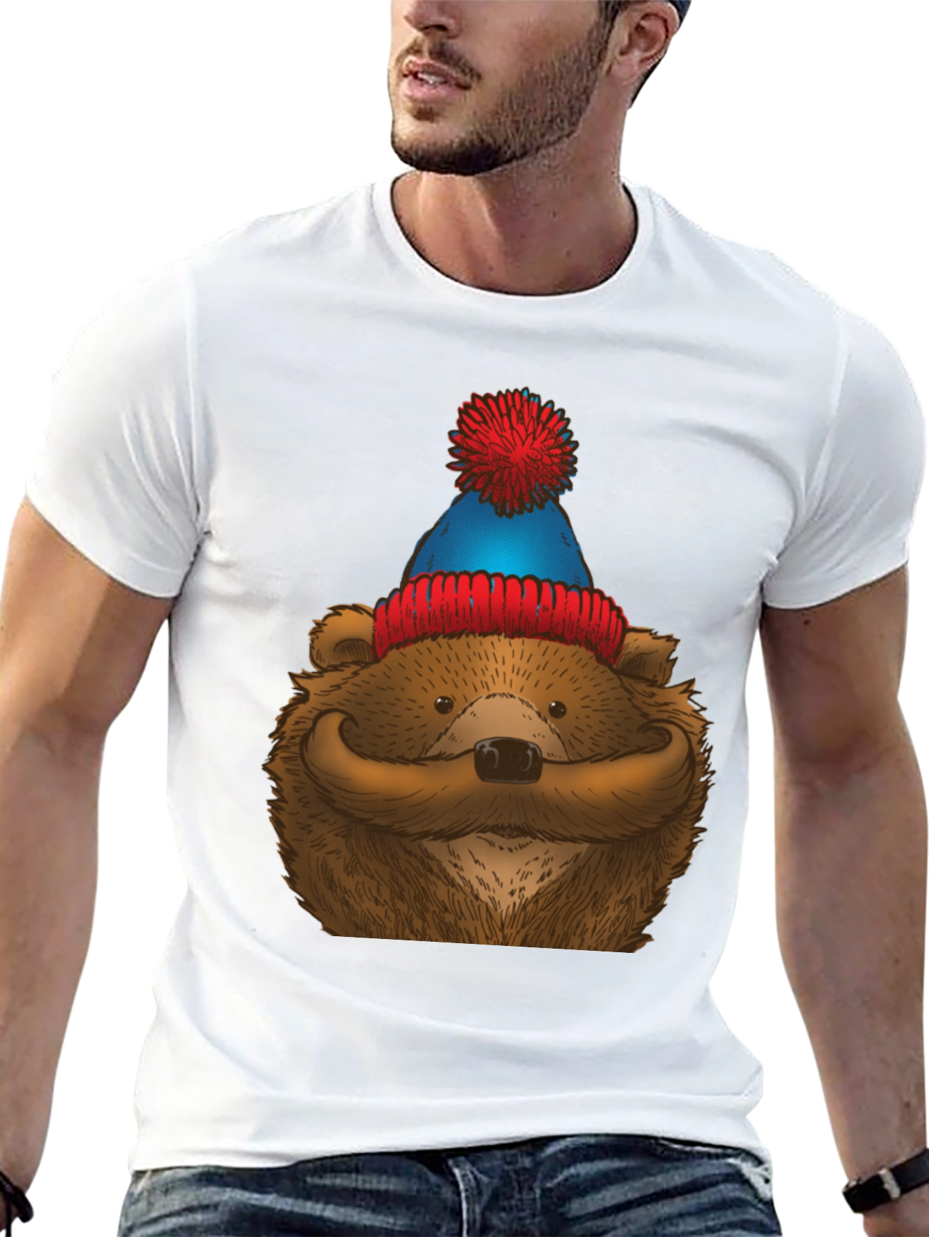 Black Bear with Mustache & Beanie T-Shirt view 13