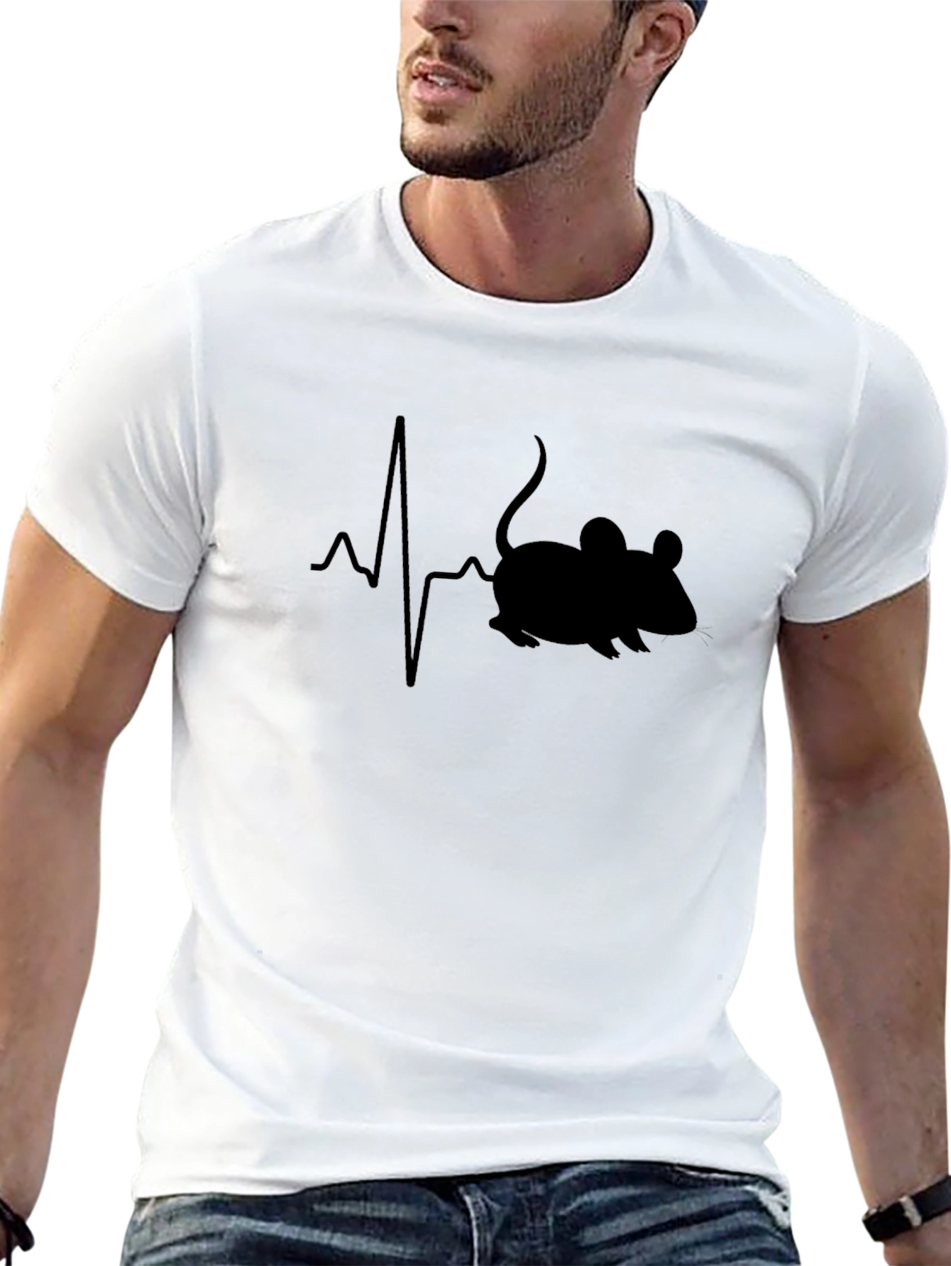 Black Heartbeat Mouse Graphic T-Shirt - Unisex Black Tee view 13