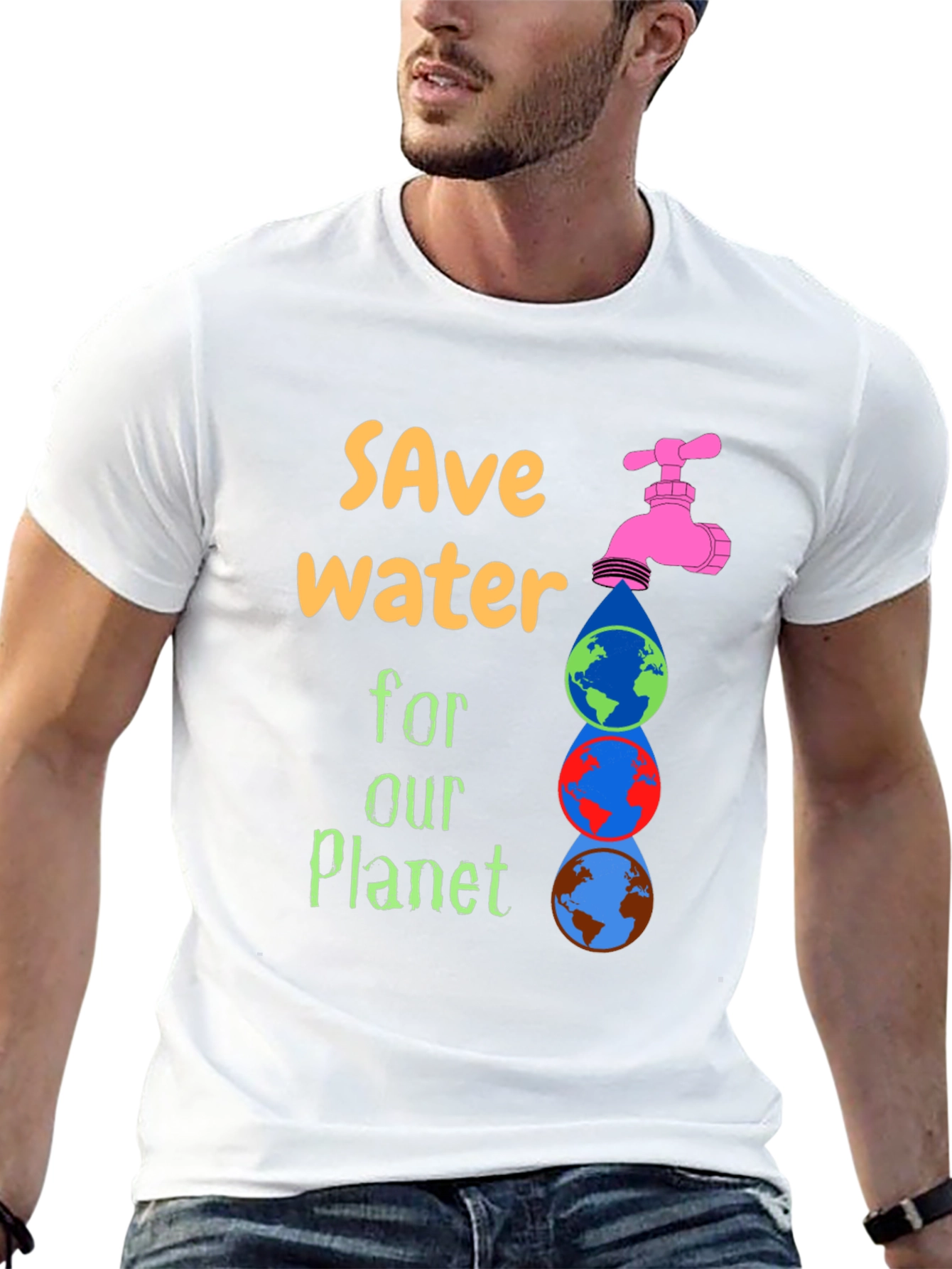 Black Save Water Graphic Tee - Planet Conservation T-Shirt view 13