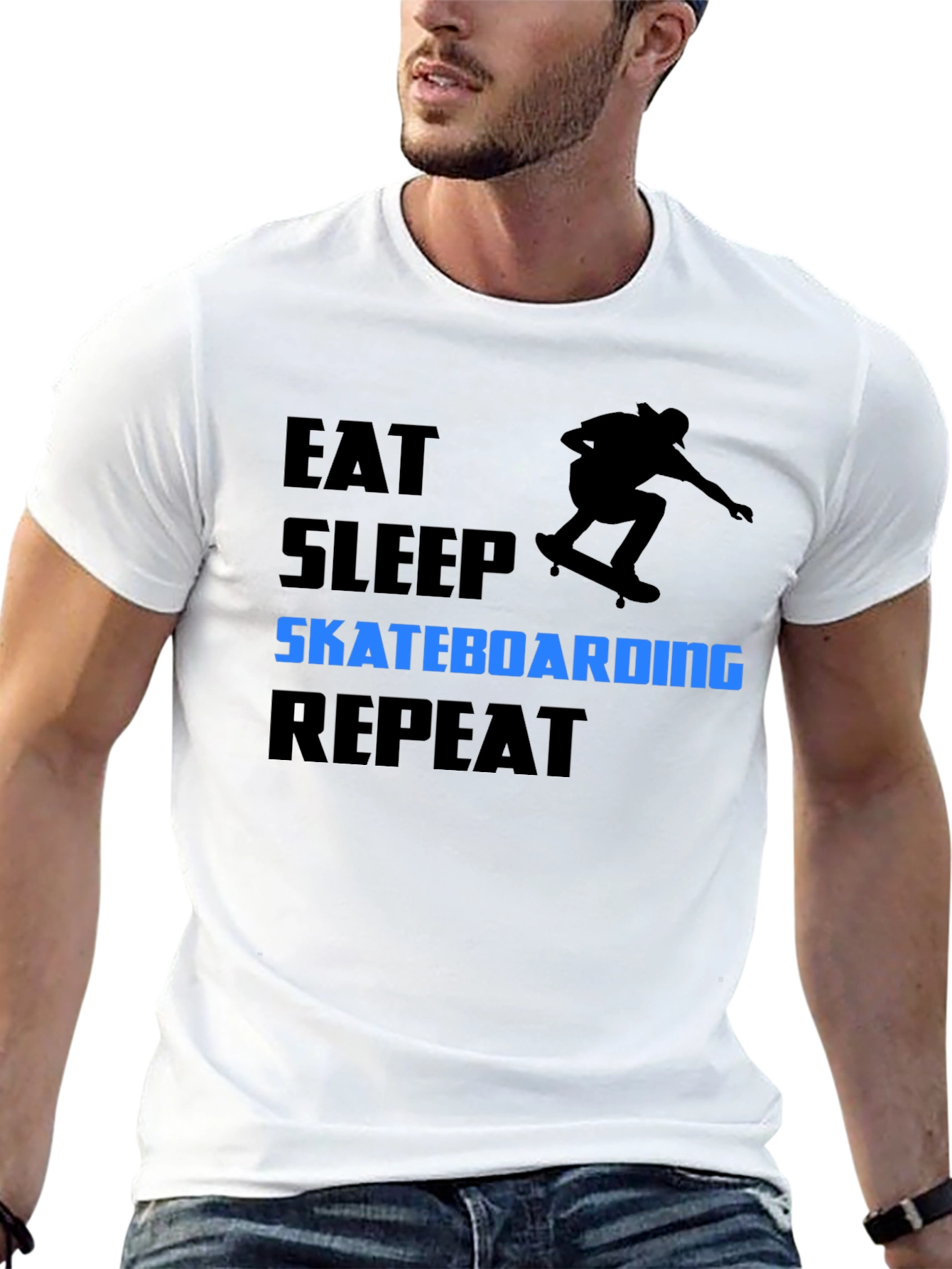 Black Eat Sleep Skateboarding Repeat Black T-Shirt view 13