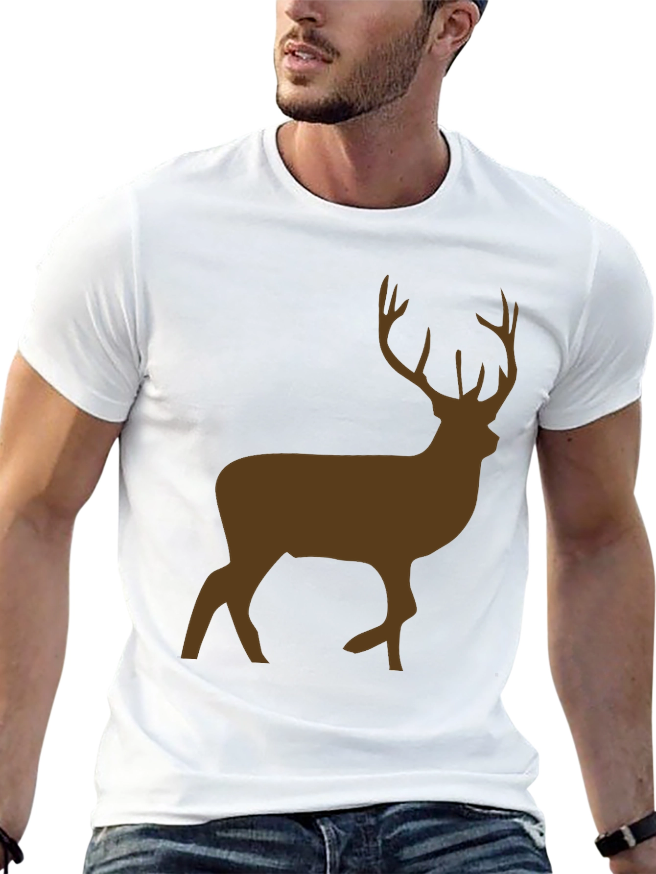 Black Men's Black T-Shirt with Brown Deer Graphic view 13