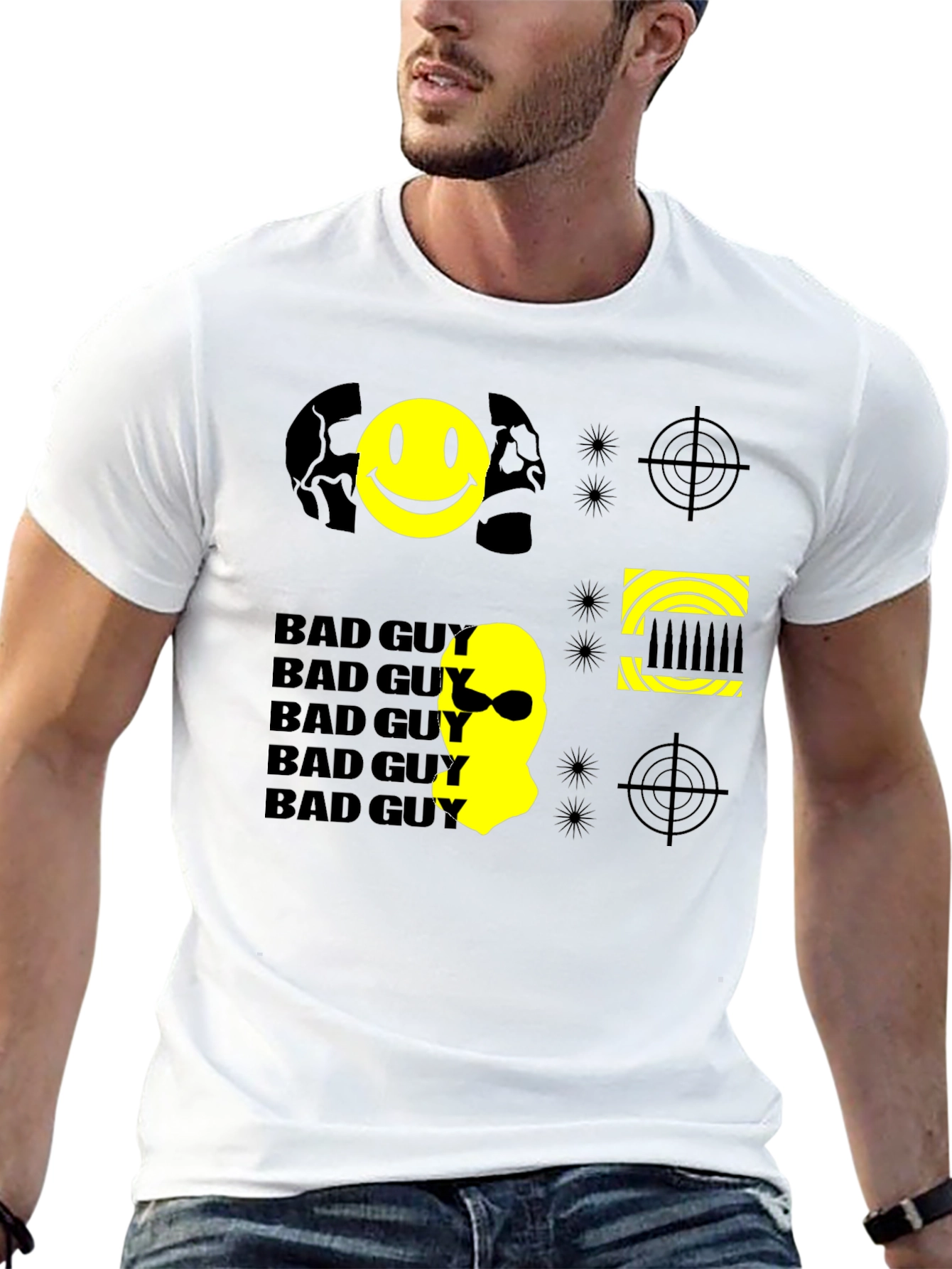 Black Bad Guy Graphic Print Tee - Black Cotton Crew Neck T-Shirt view 13