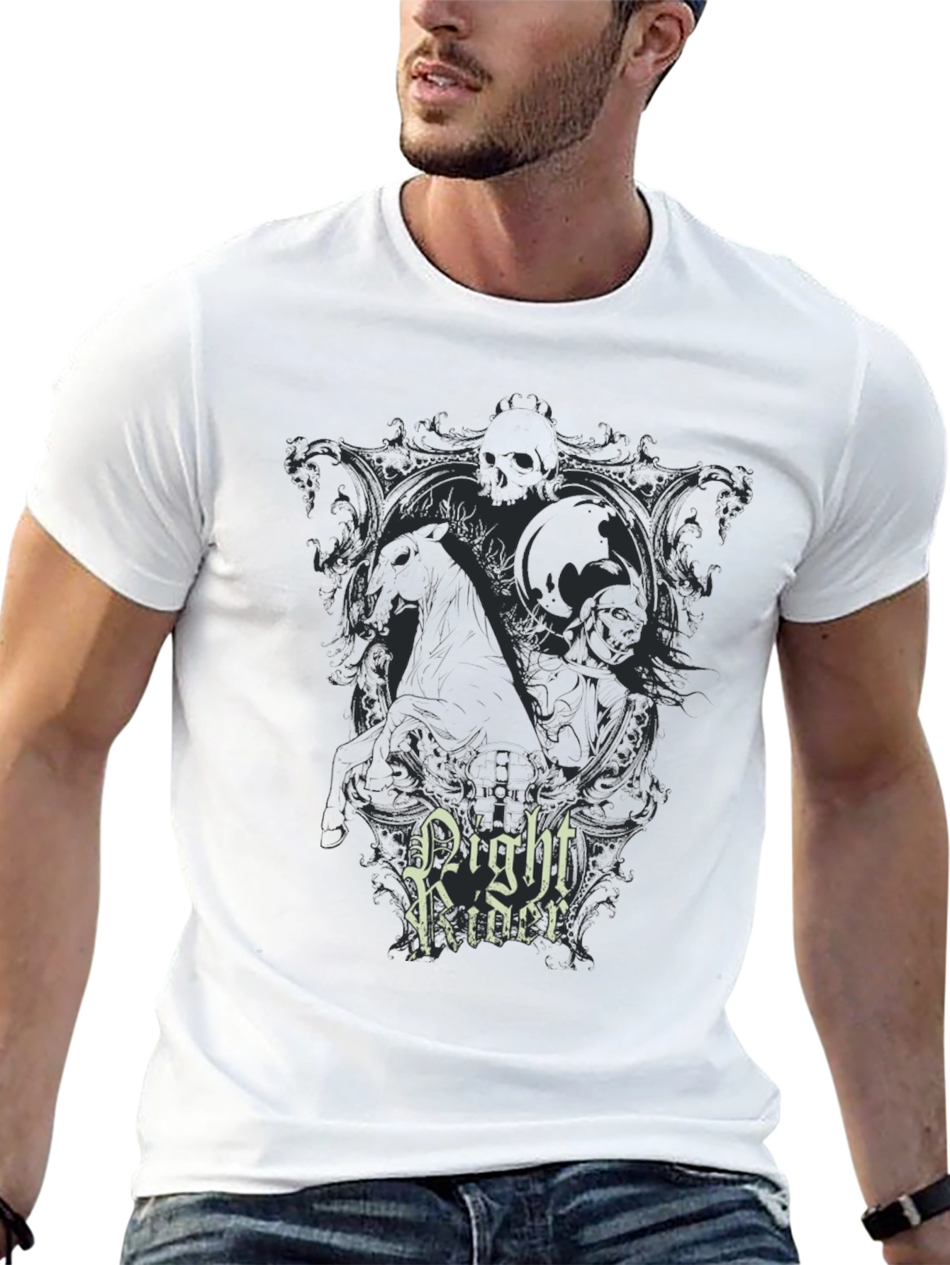 Black Night Rider Graphic Print Black T-Shirt view 13