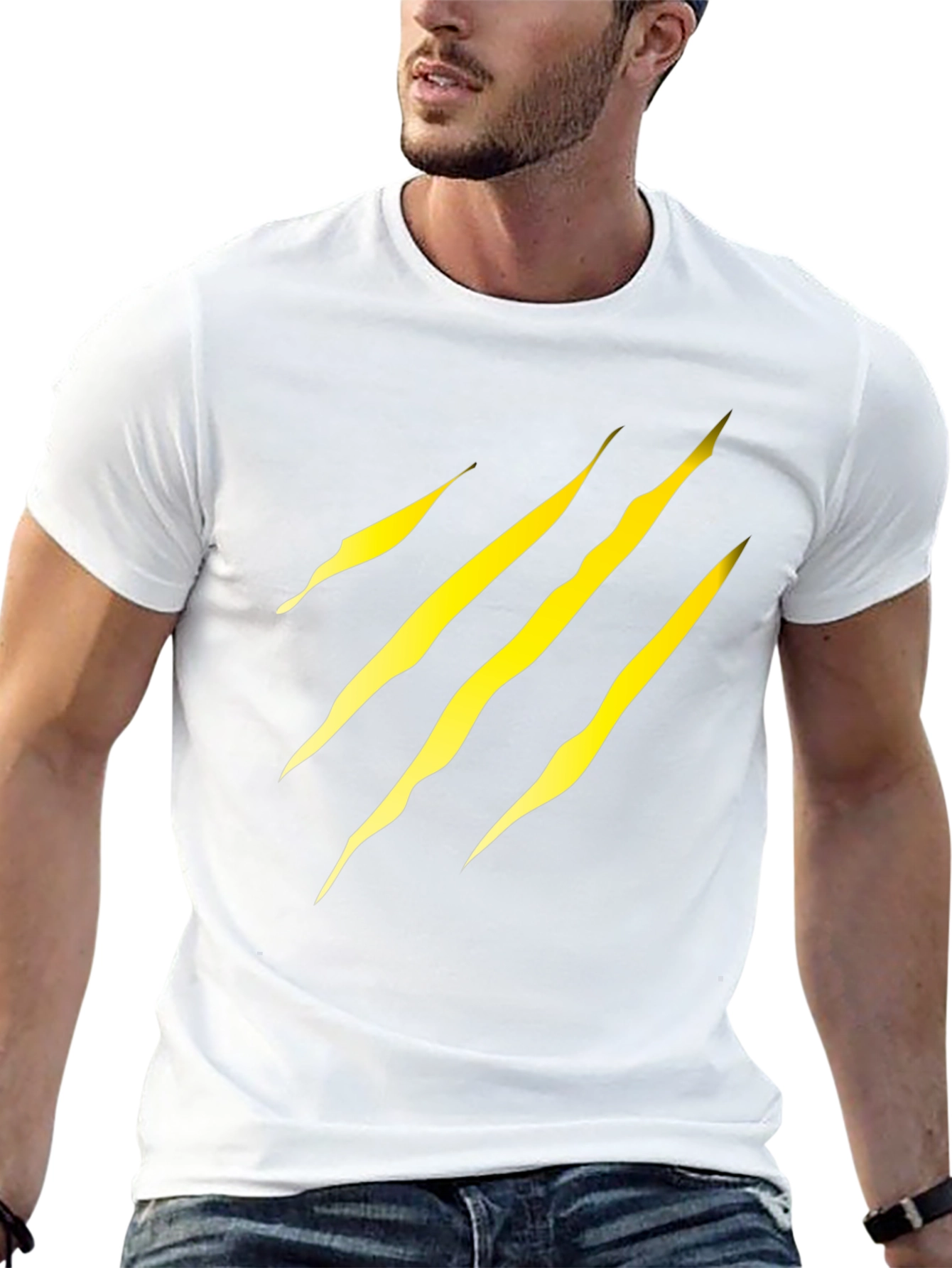 Black Men's Black T-Shirt with Yellow Claw Scratch Design view 13