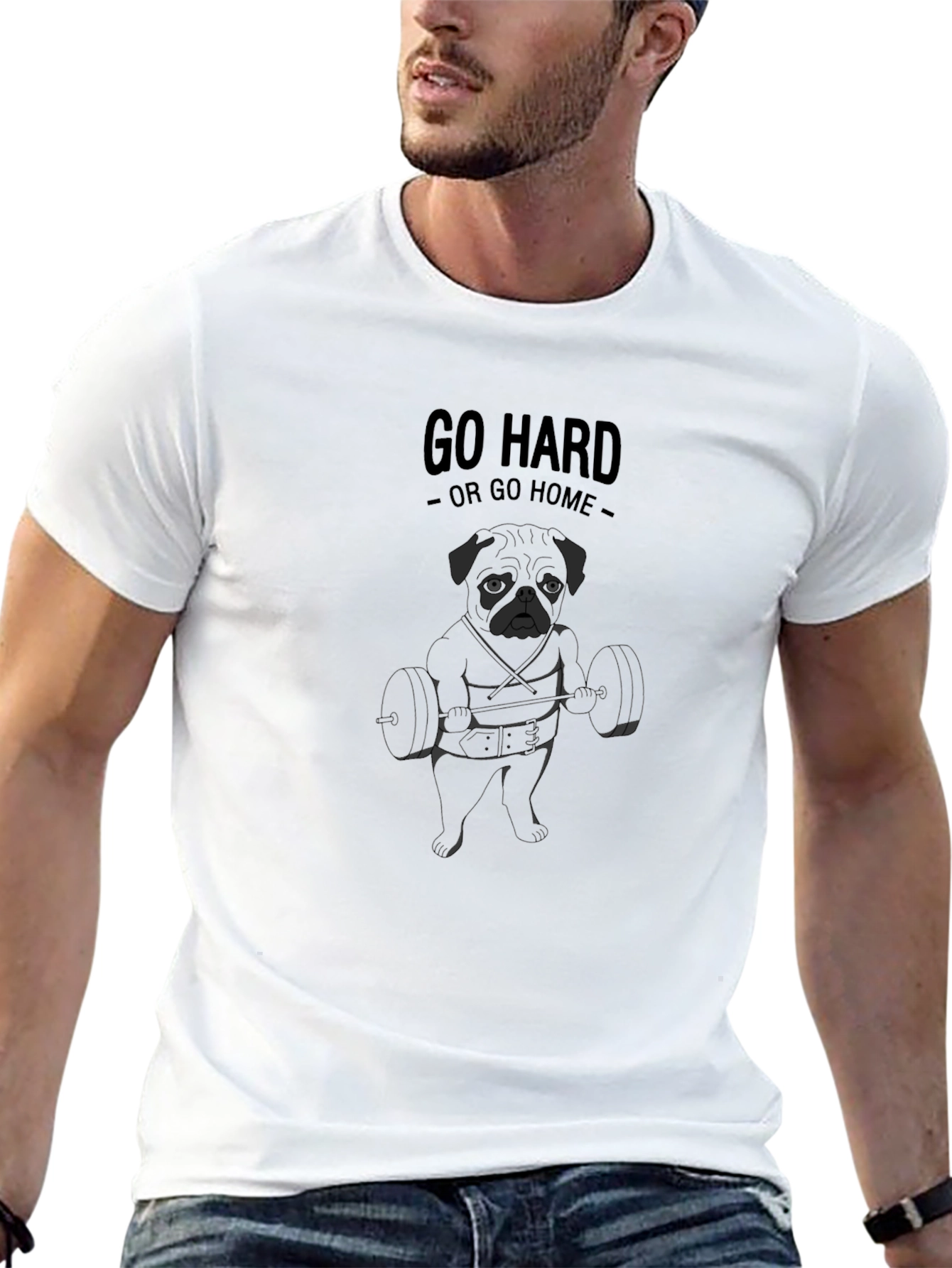 Black Go Hard Pug Black T-Shirt view 13