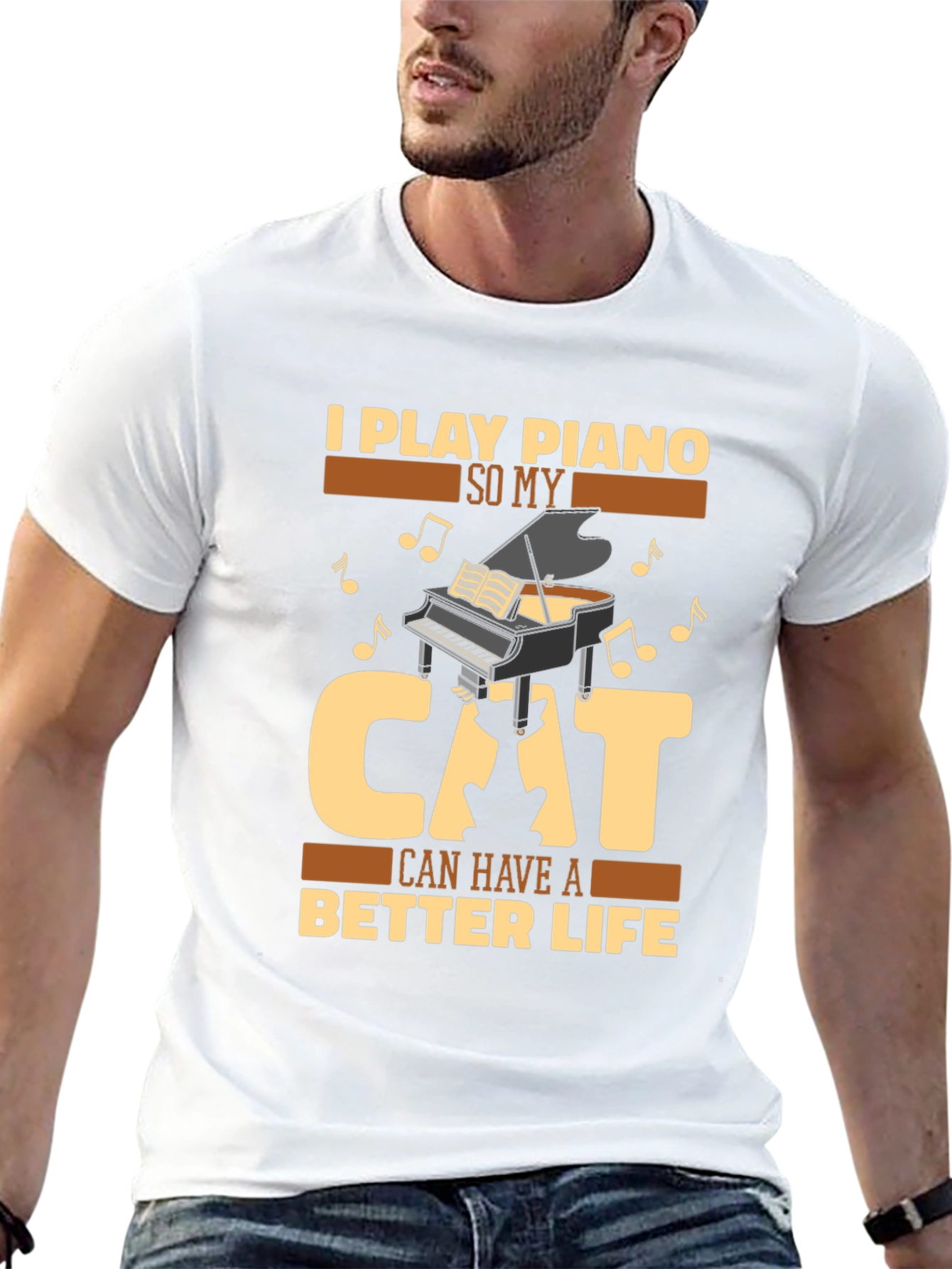 Black Piano Cat Lover T-Shirt - 'Better Life' Graphic Tee view 13