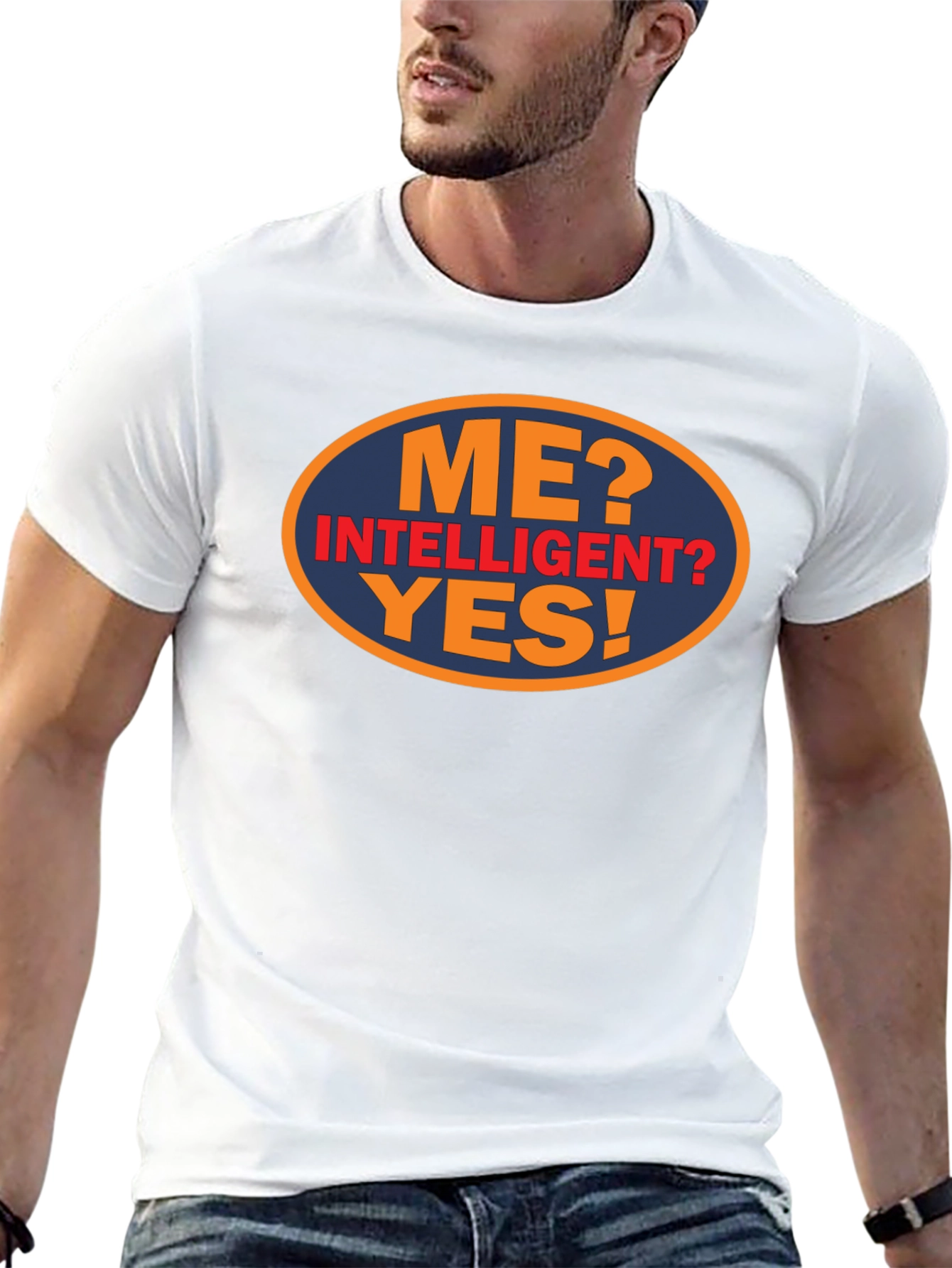 Black Funny "Me? Intelligent? Yes!" Graphic Tee view 13