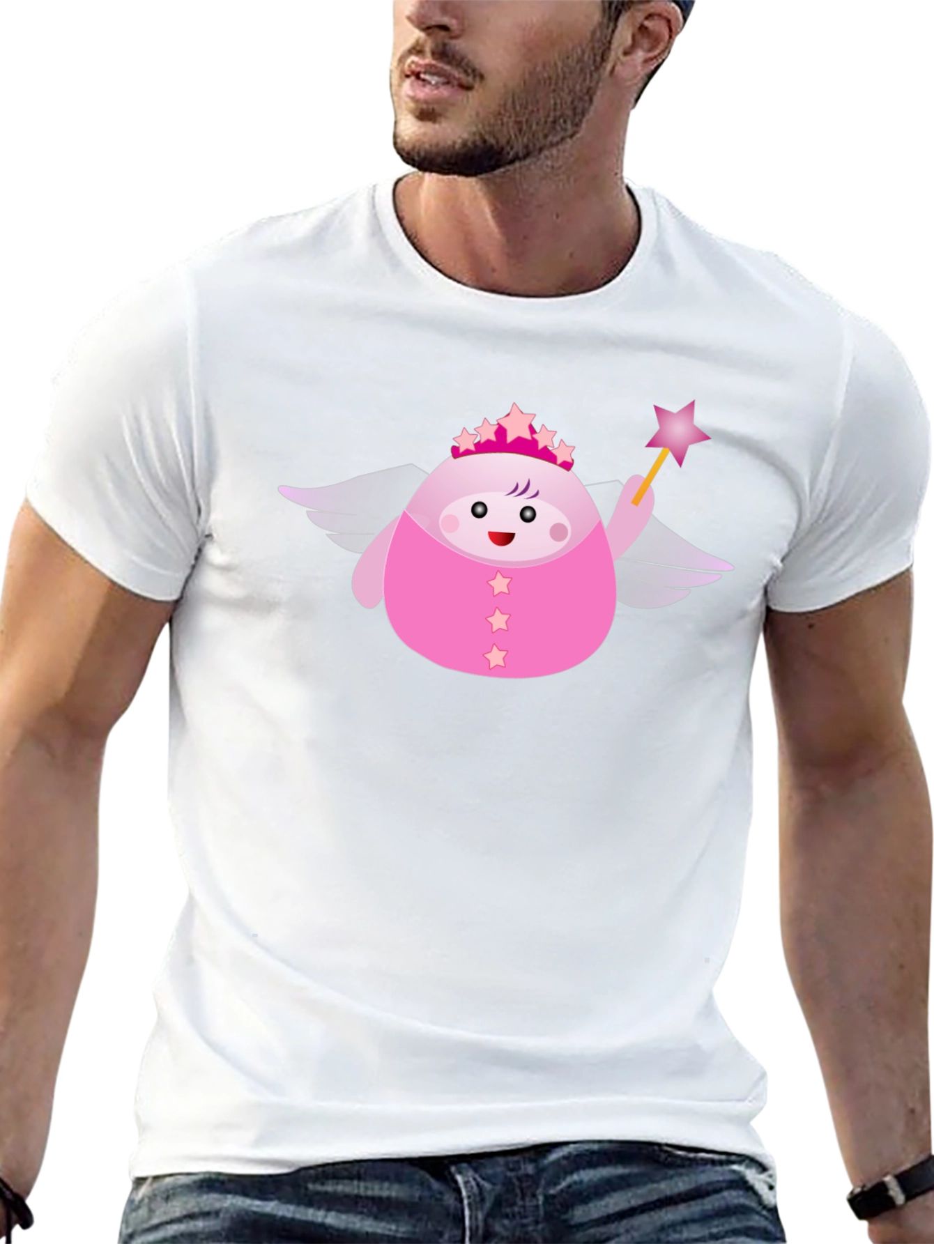 Black Cute Pink Fairy Cartoon Graphic T-Shirt view 13