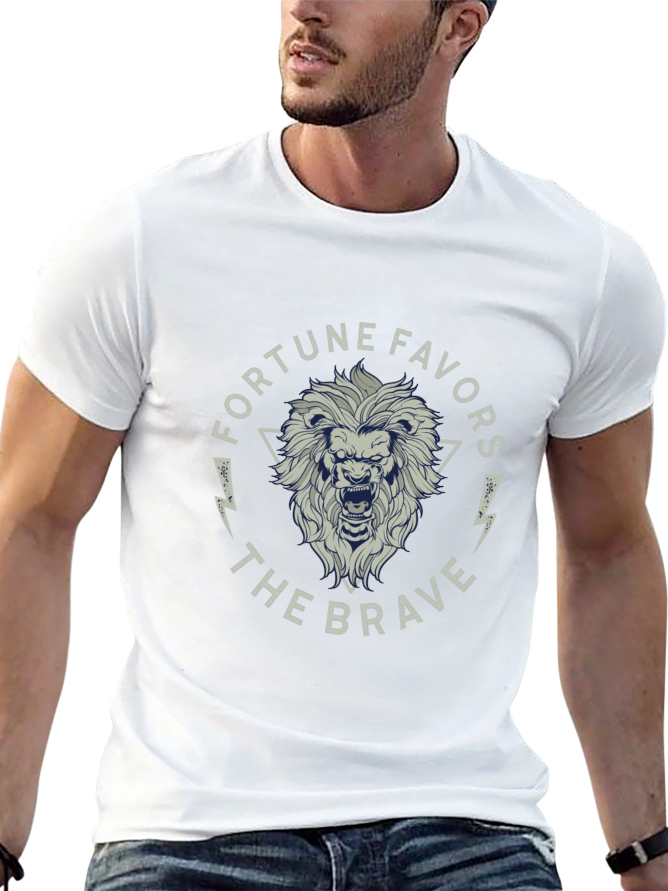 Black Fortune Favors The Brave Lion Graphic Black T-Shirt view 13