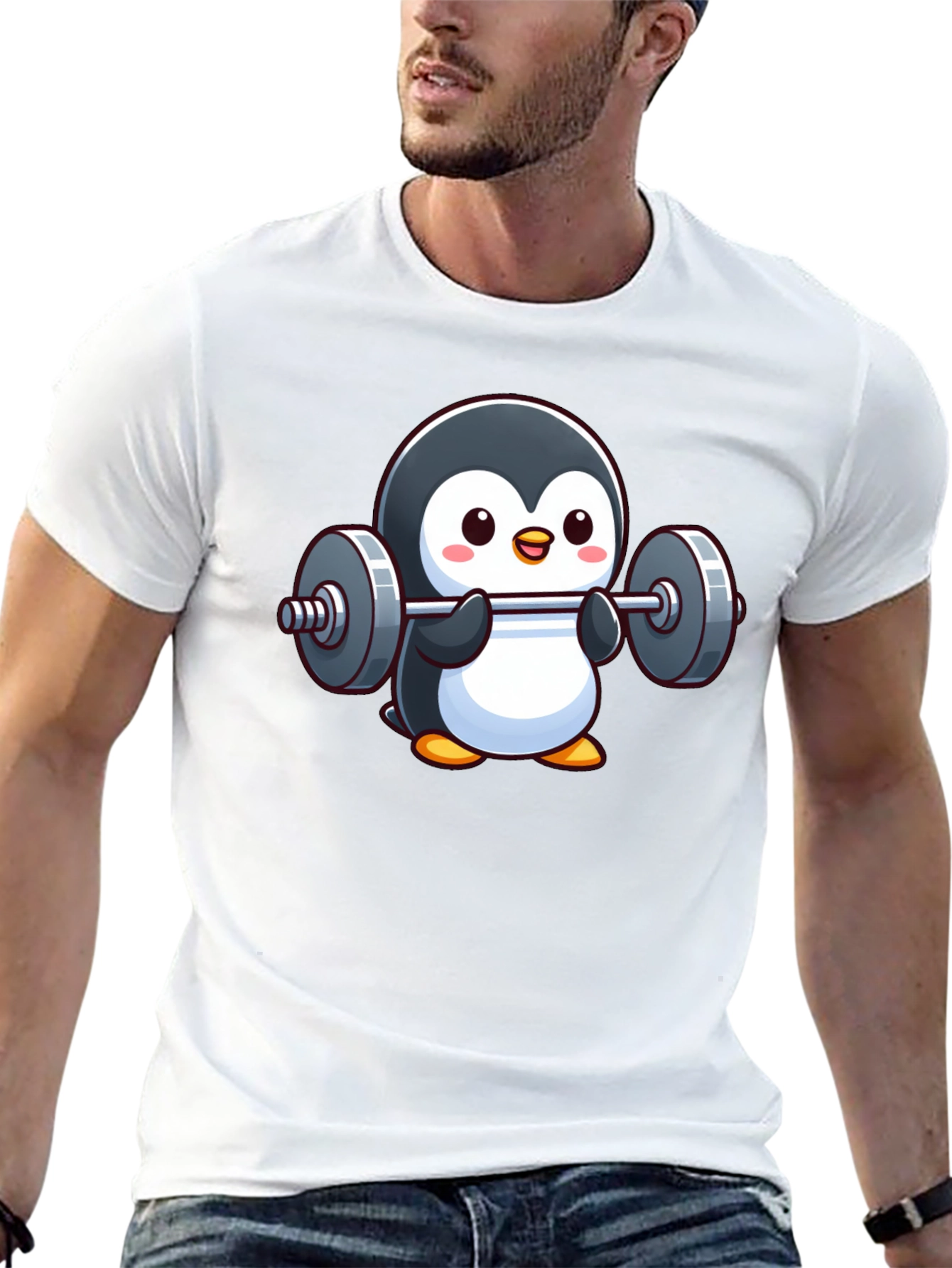 Black Penguin Powerlifter T-Shirt: Cute Workout Tee view 13