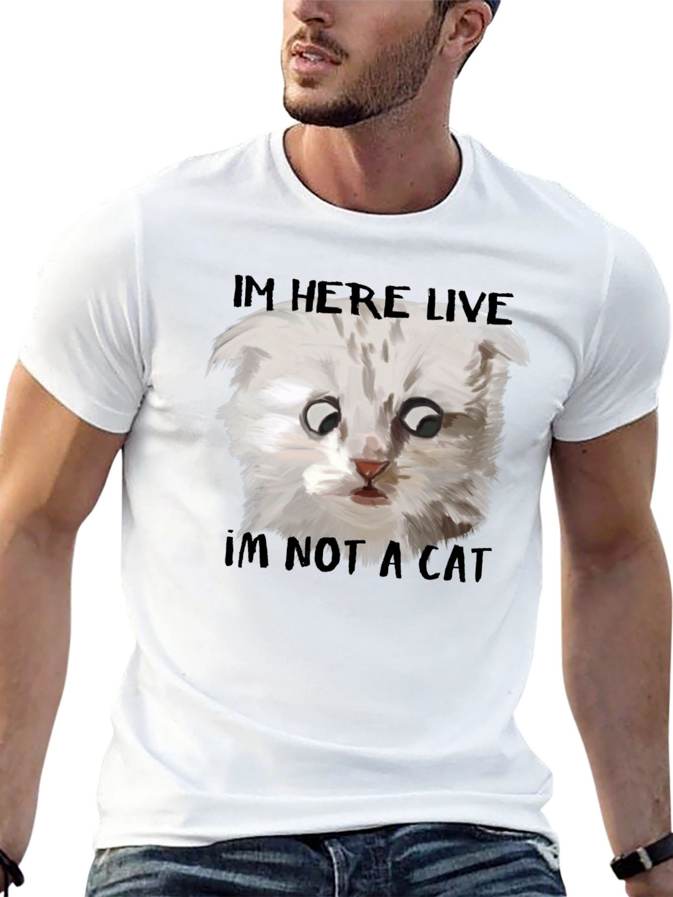 Black I'm Here Live, I'm Not A Cat T-Shirt view 13