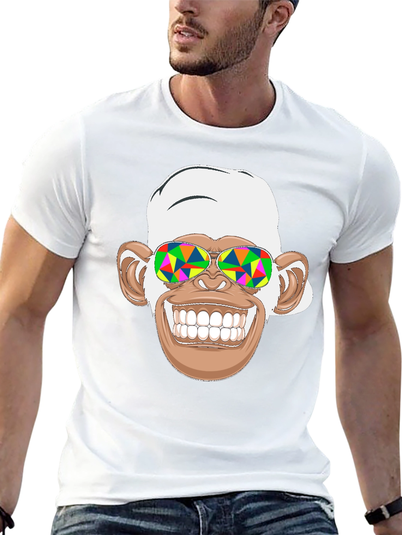 Black Funny Monkey Graphic Tee - Psychedelic Sunglasses Black T-Shirt view 13