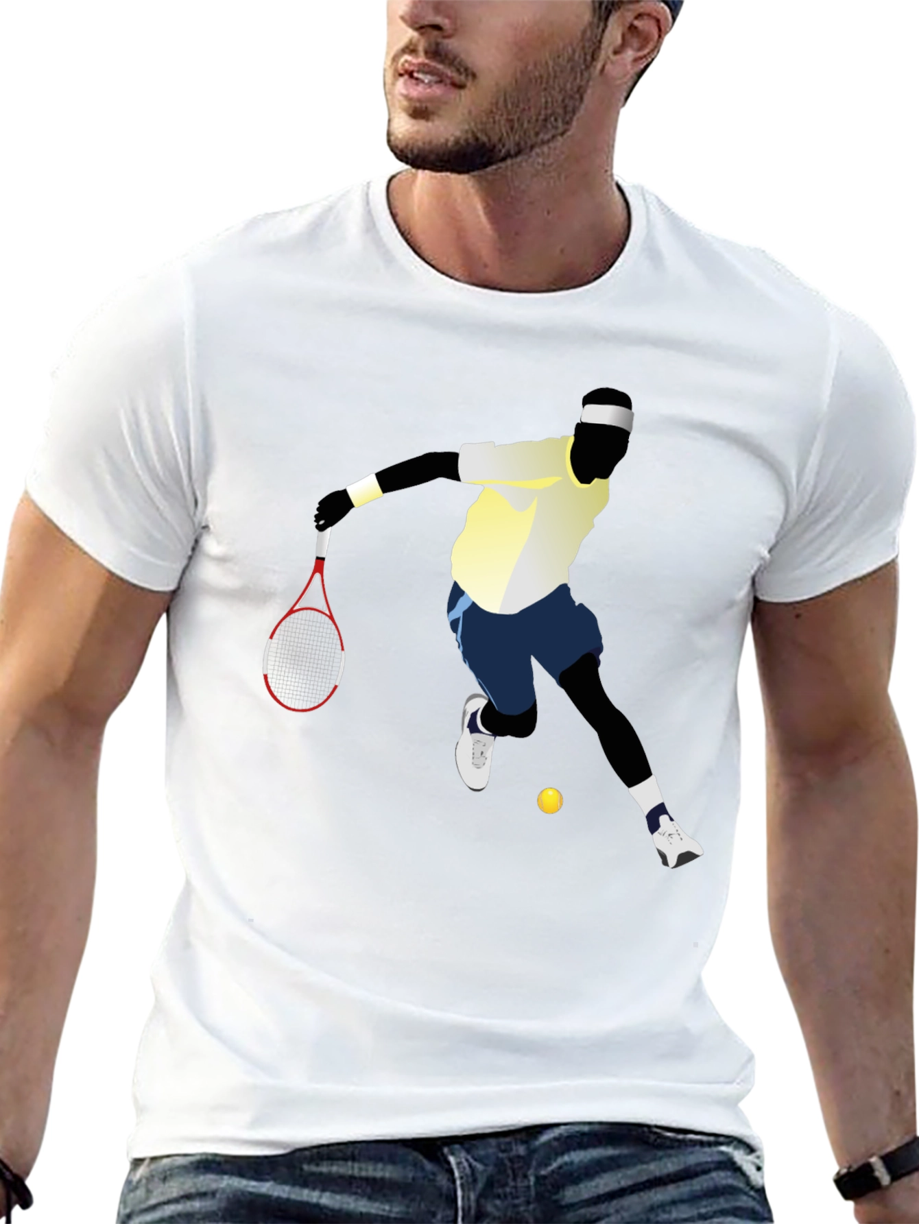 Black Tennis Player Graphic Tee - Black Cotton T-Shirt view 13