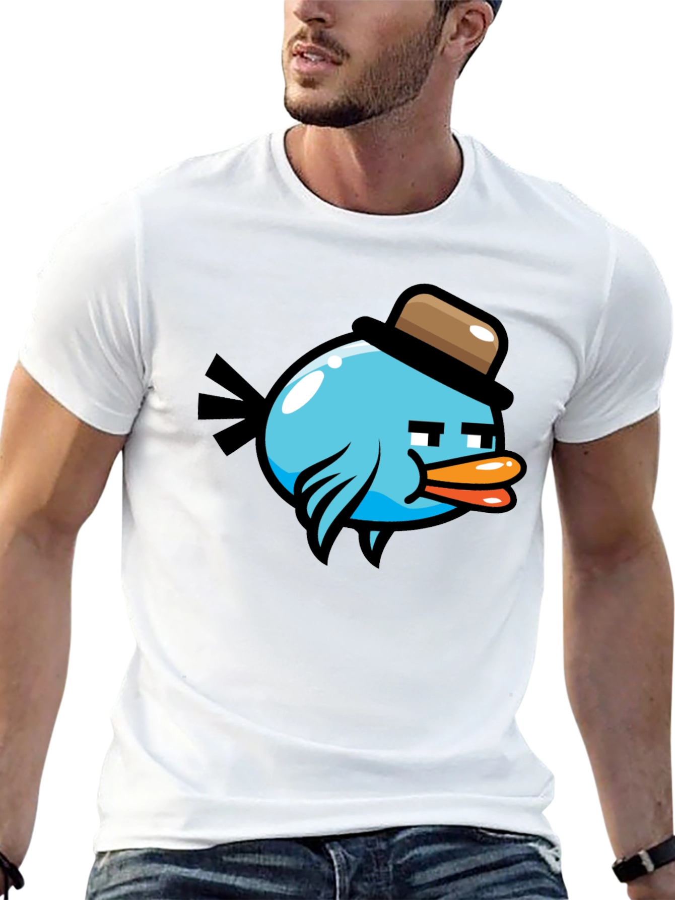 Black Cartoon Bird in Hat Graphic Tee - Black view 13