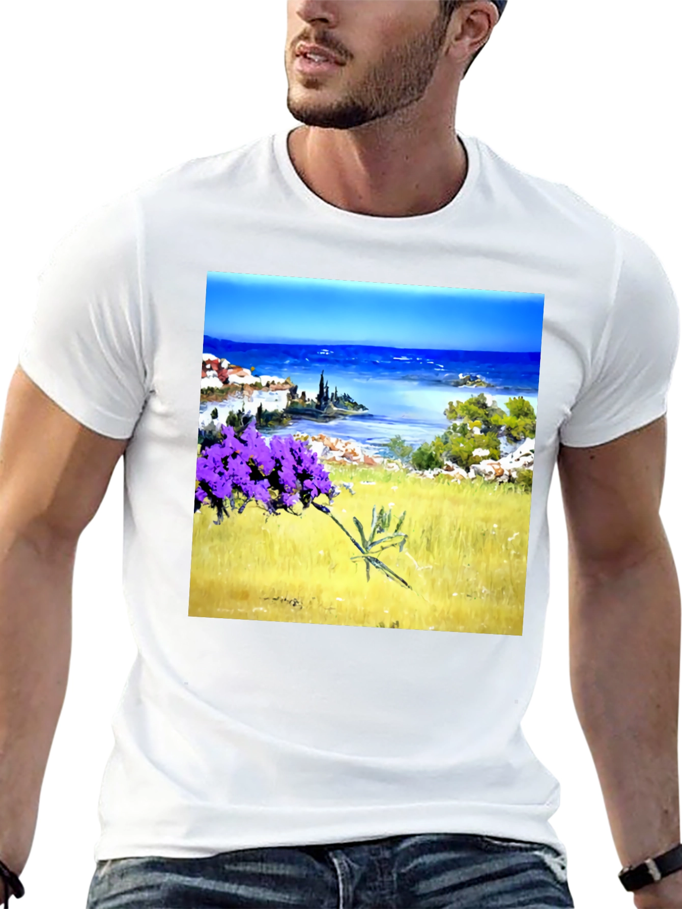 Black Coastal Lavender Art Print Black T-Shirt view 13