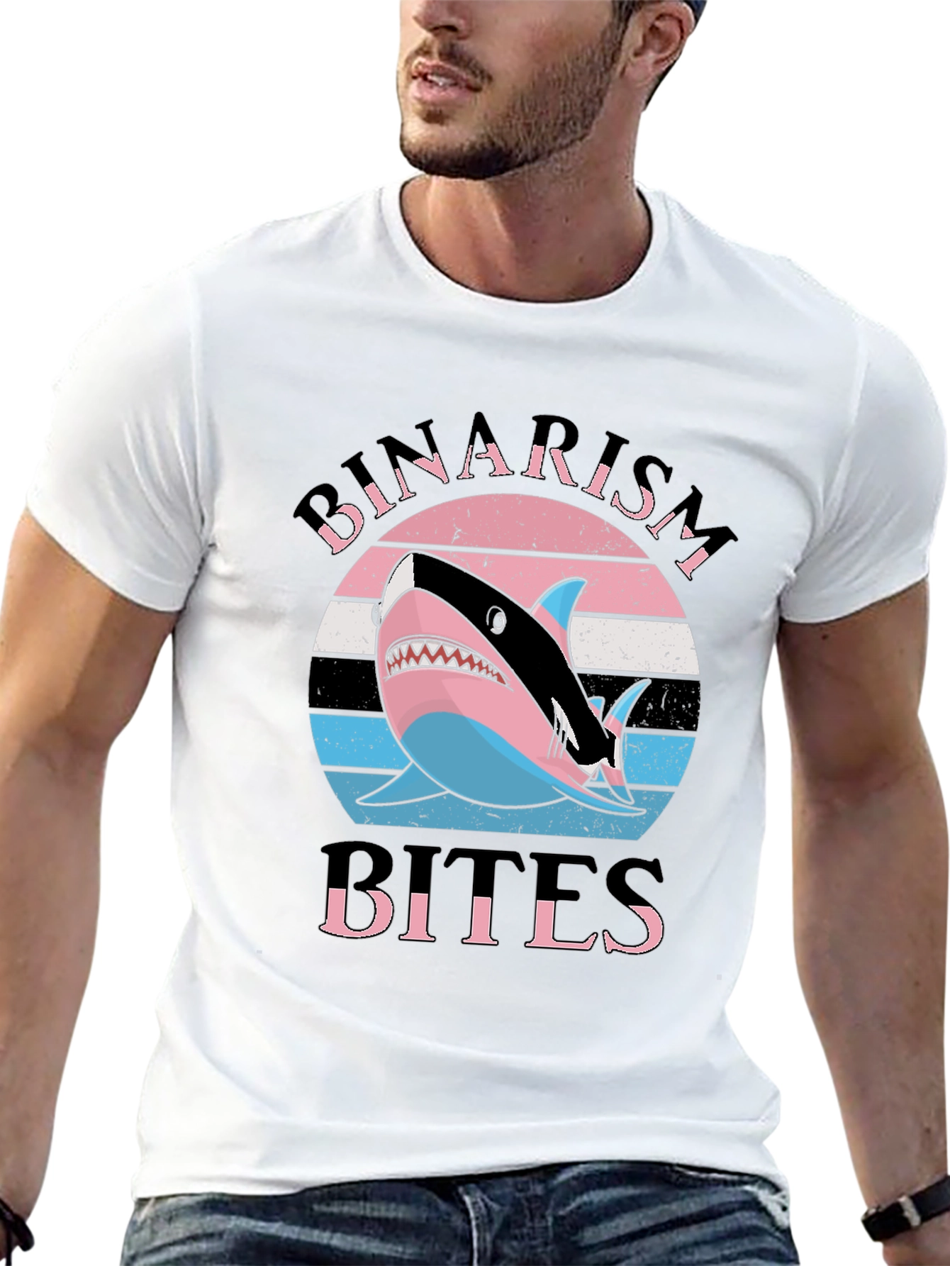 Black Binairism Bites Shark Graphic Tee view 13