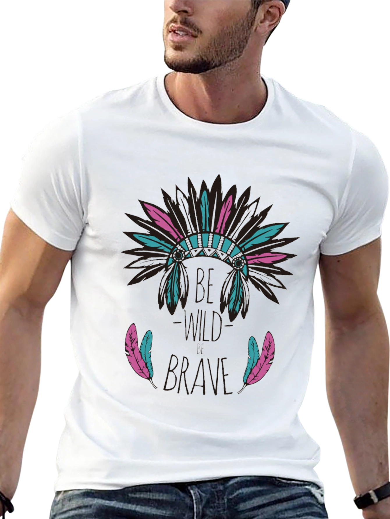 Black Be Brave Feather Headdress Graphic T-Shirt view 13