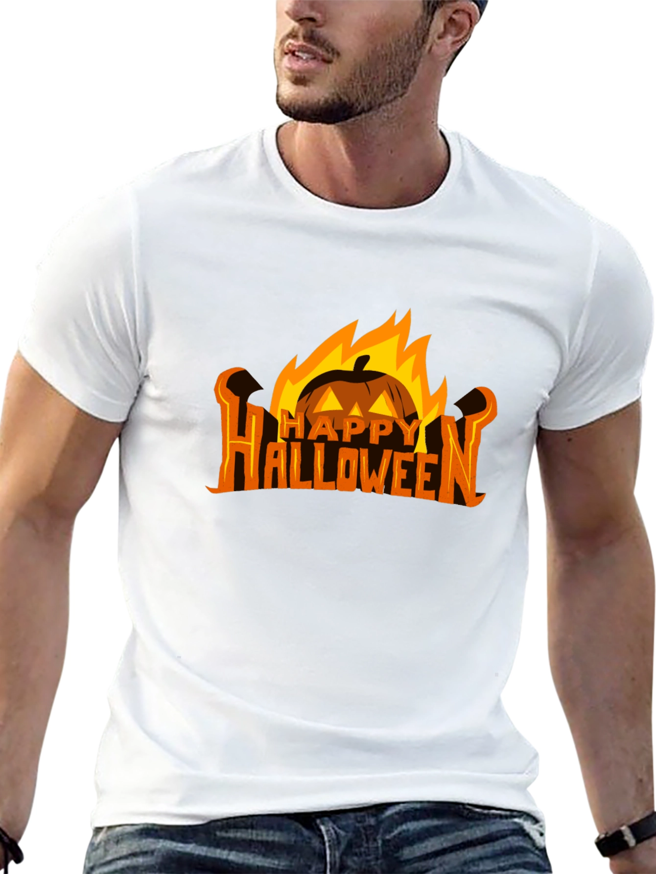 Black Halloween Pumpkin Fire Graphic Tee view 13