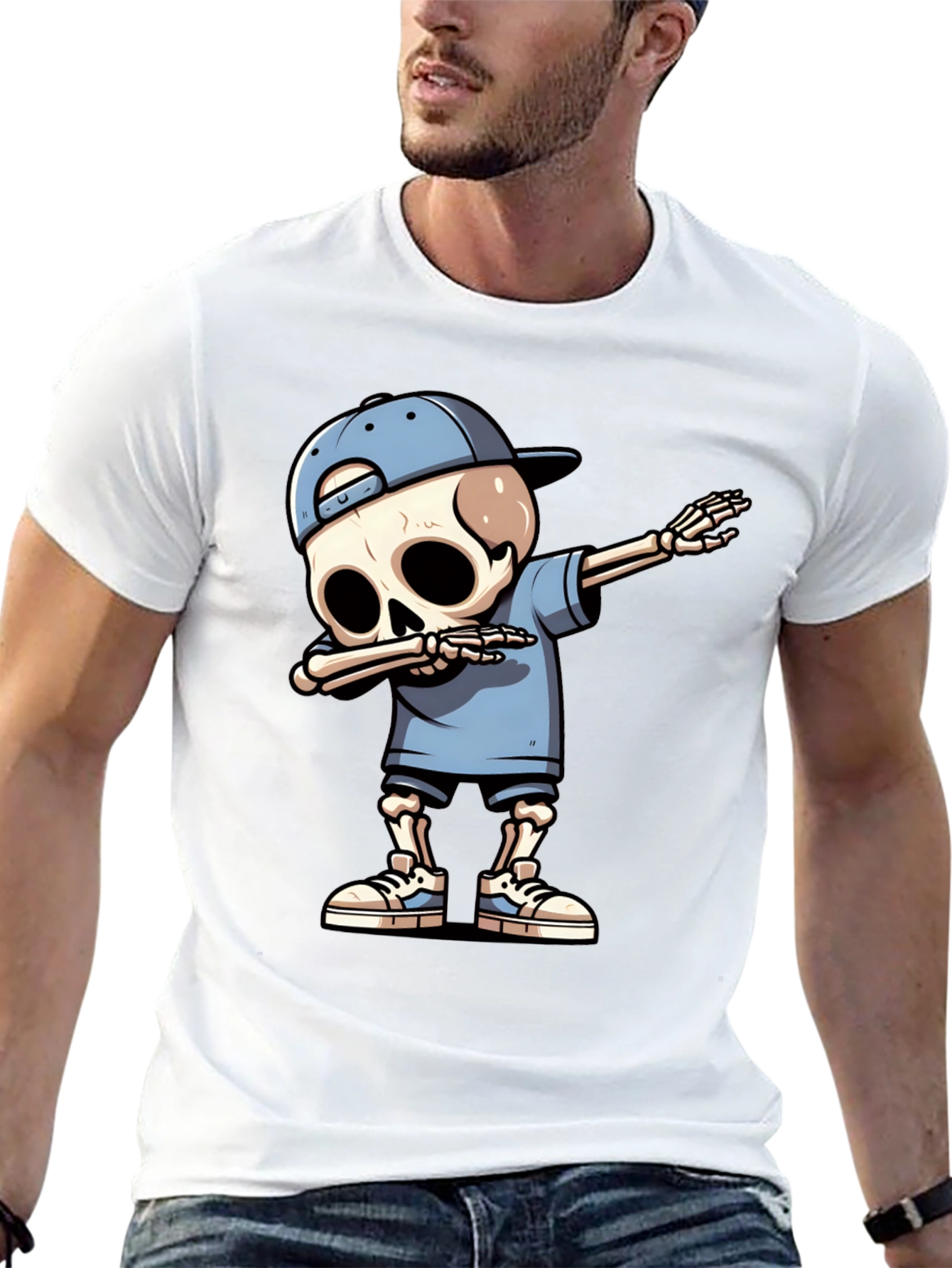 Black Dabbing Skeleton Graphic Tee - Men's Black T-Shirt view 13