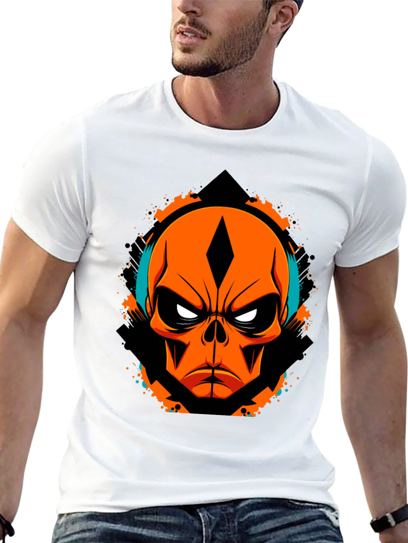Black Orange Skull Graphic Tee - Edgy Streetwear view 13