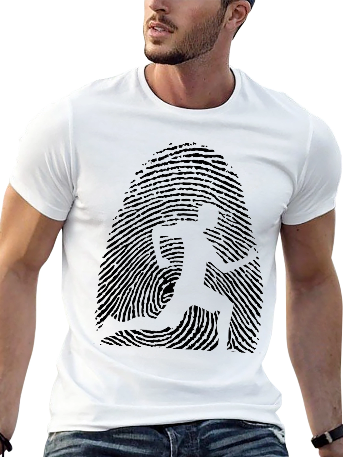 Black Fingerprint Runner Graphic Tee - Black Casual Shirt view 13