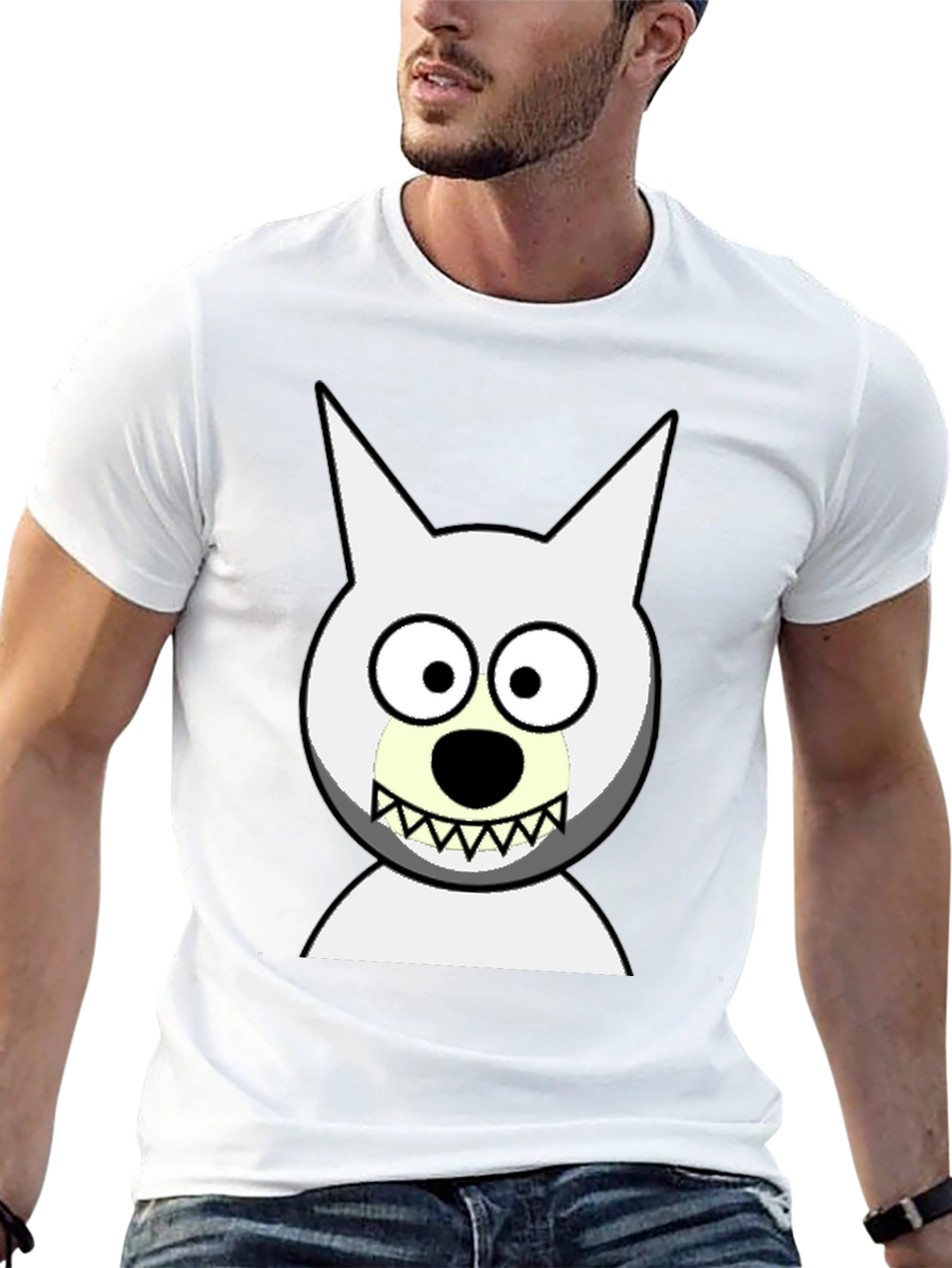 Black Funny Cartoon Wolf Graphic Black T-Shirt view 13