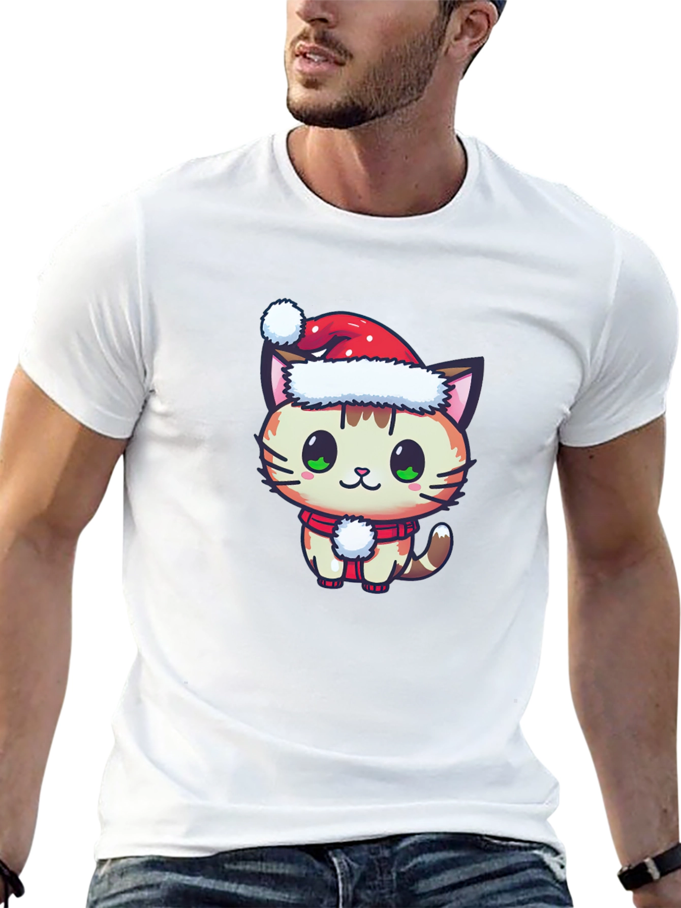 Black Festive Cat T-Shirt - Holiday Cheer view 13