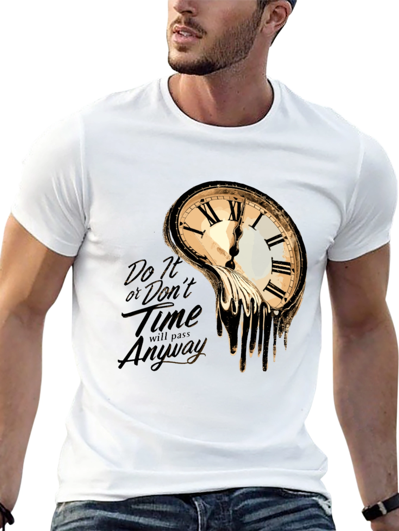 Black Melting Clock Graphic T-Shirt - Time Waits for No One view 13