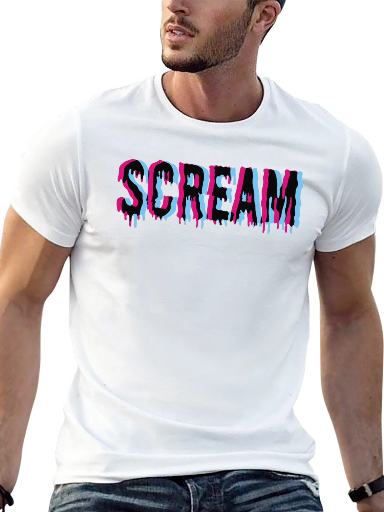 Black Scream Graphic Print T-Shirt, Cotton Blend Tee view 13