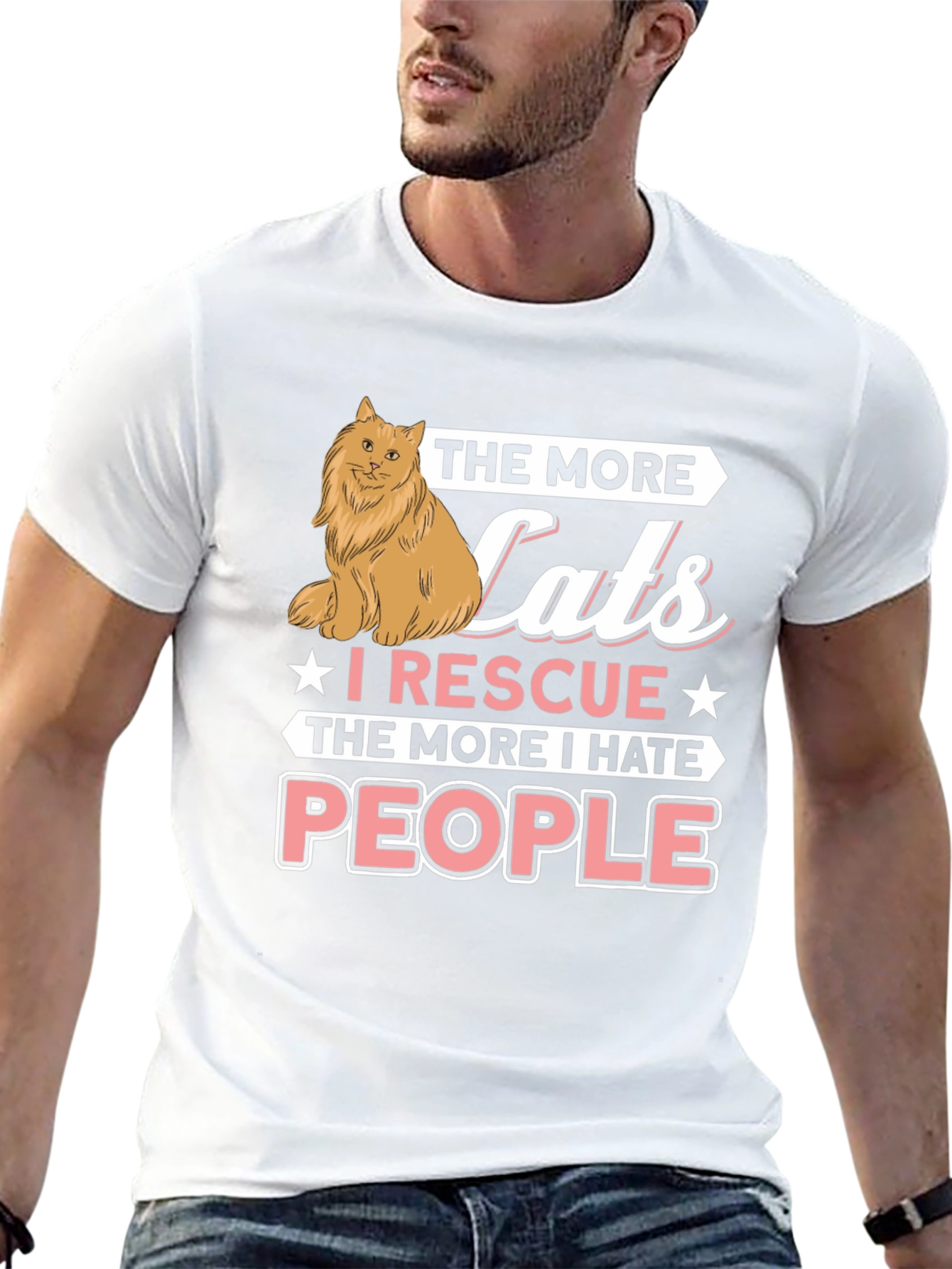 Black Funny Cat Rescue T-Shirt - "Hate People" Graphic Tee view 13