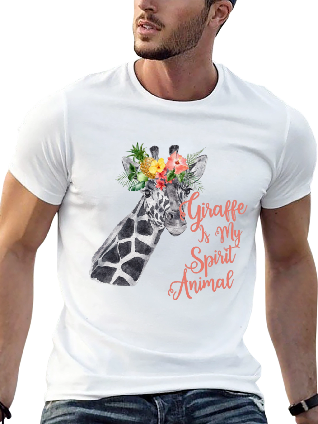 Black Giraffe Spirit Animal Tee - Floral Crown Giraffe Shirt view 13