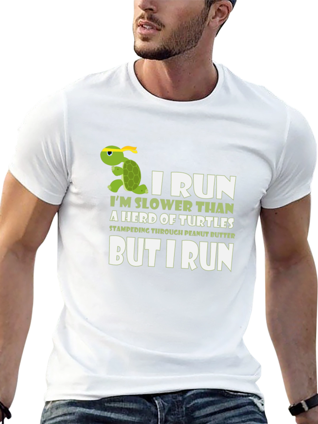 Black Funny Turtle Running T-Shirt - I Run Slower view 13