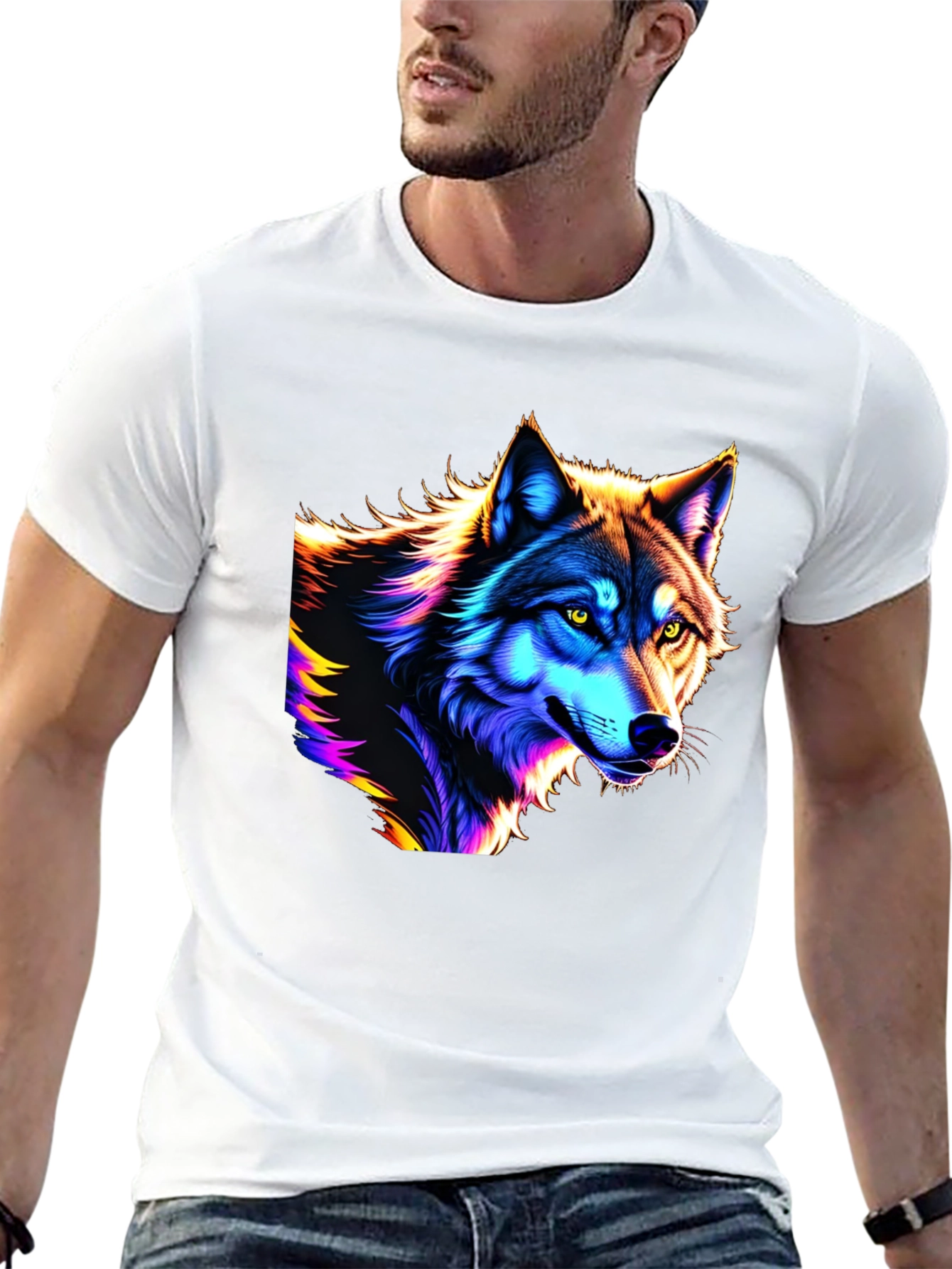 Black Neon Wolf Graphic T-Shirt view 13