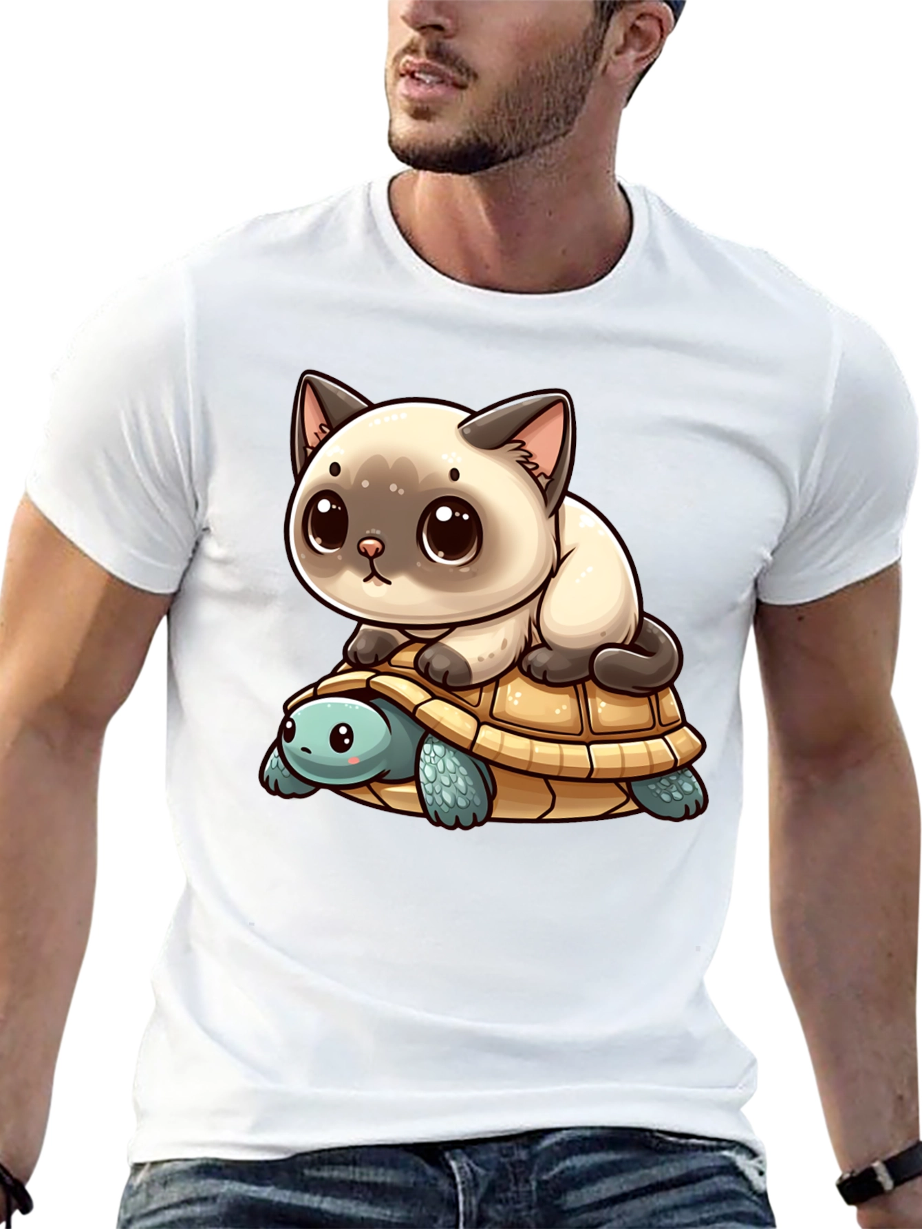 Black Cat Riding Turtle Black T-Shirt view 13