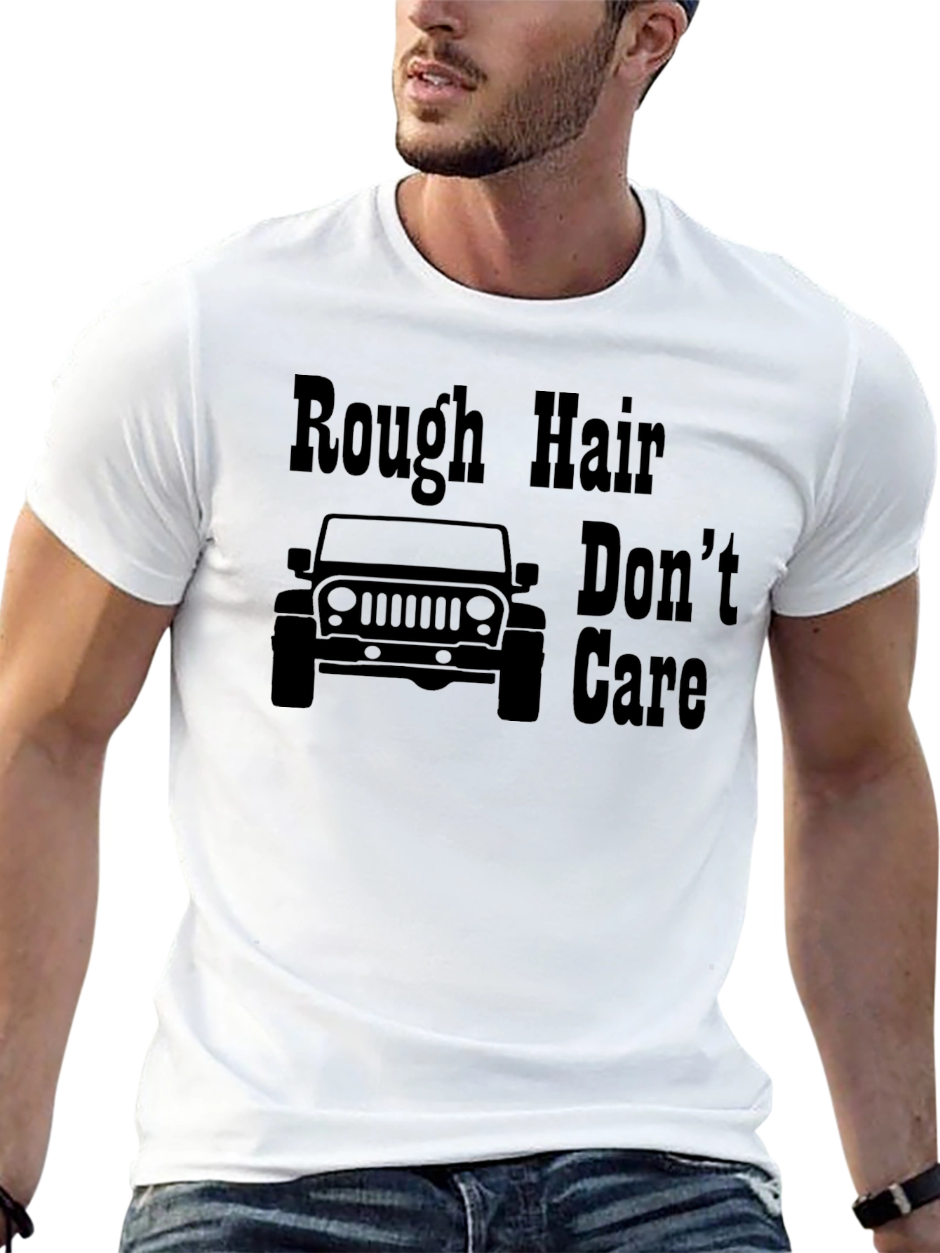 Black Rough Hair Don't Care Jeep Graphic Tee view 13