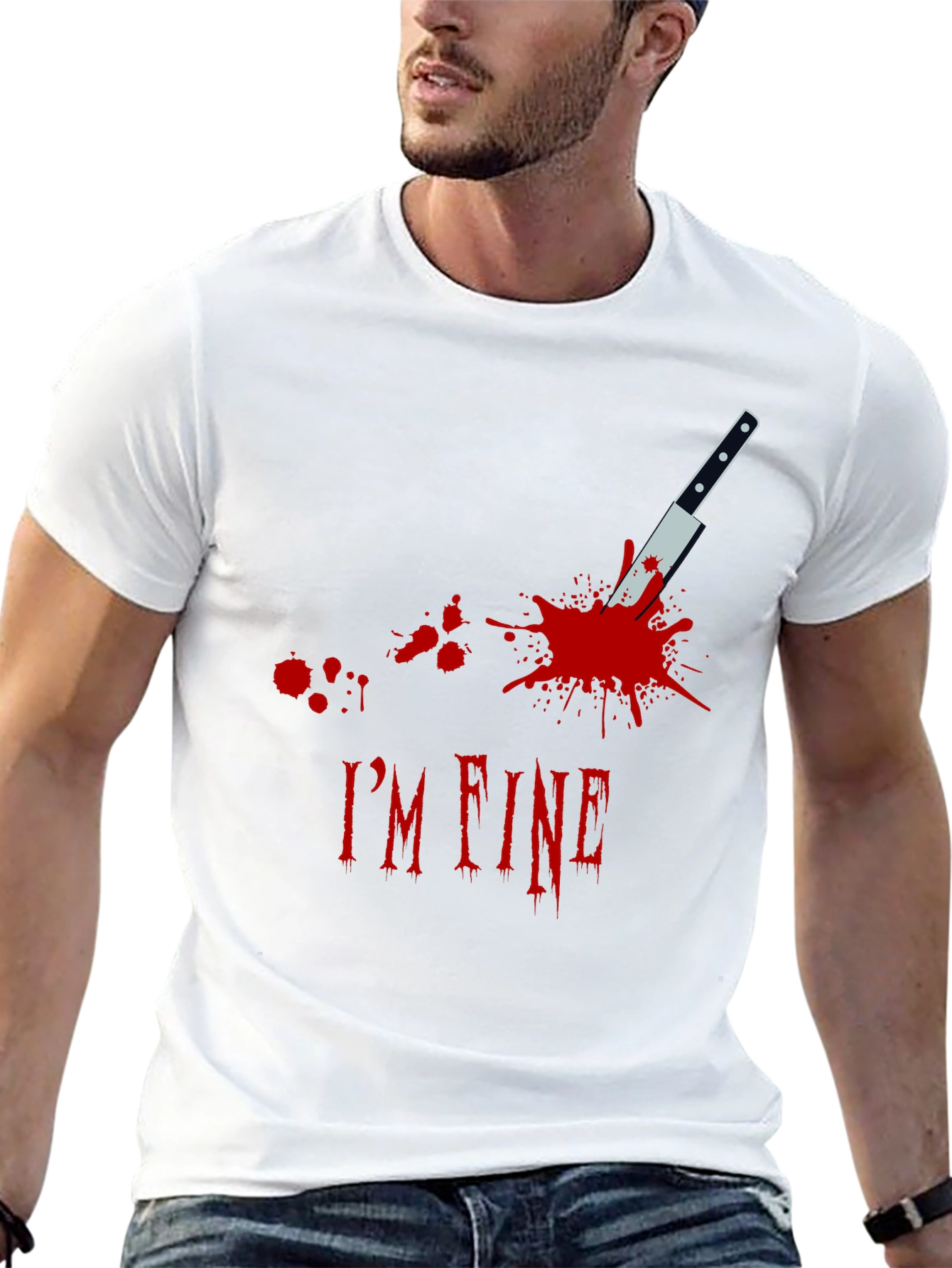 Black I'm Fine Knife Graphic Black T-Shirt view 13