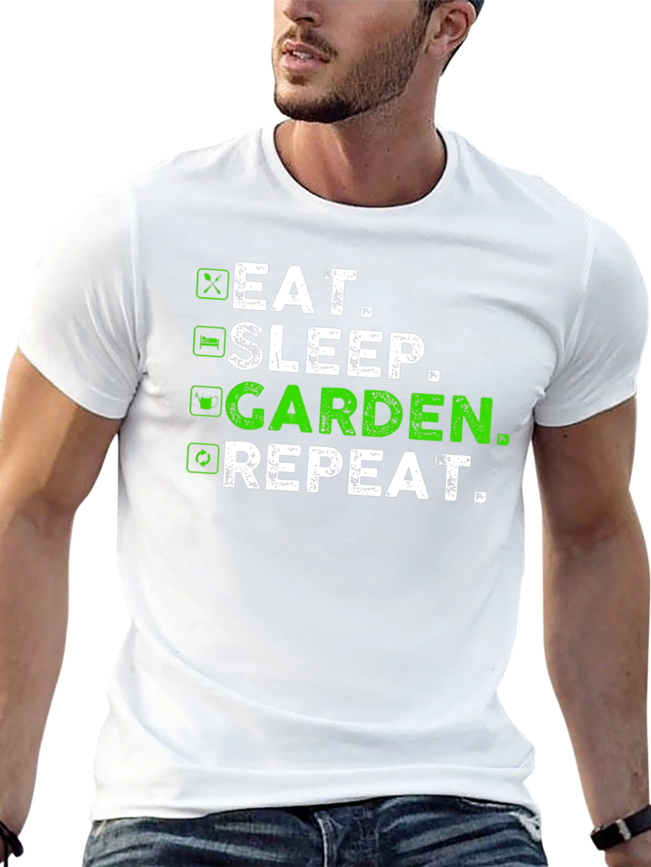 Black Eat Sleep Garden Repeat T-Shirt - Gardener Gift view 13