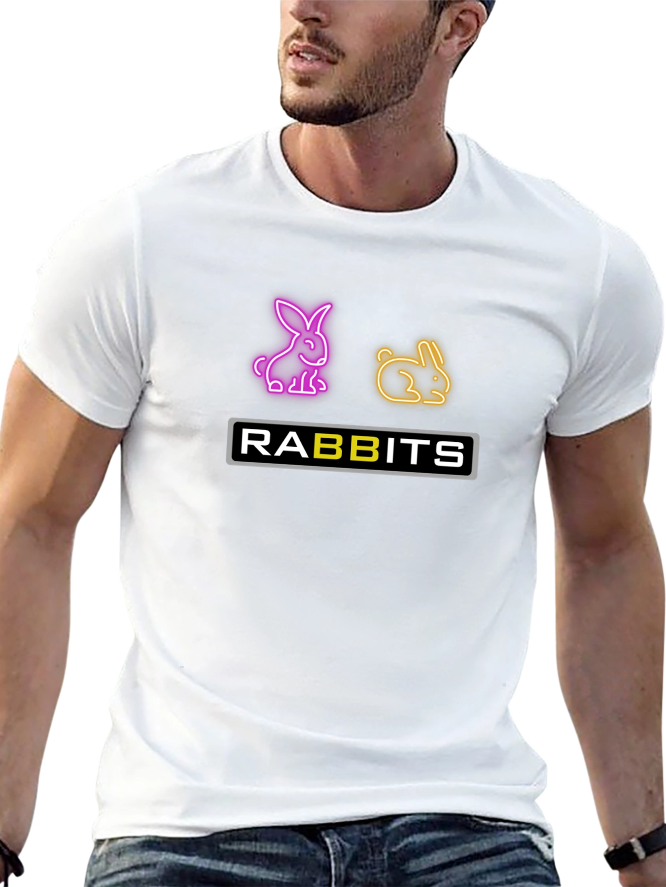 Black Neon Rabbits Graphic Tee - Black Cotton T-Shirt view 13