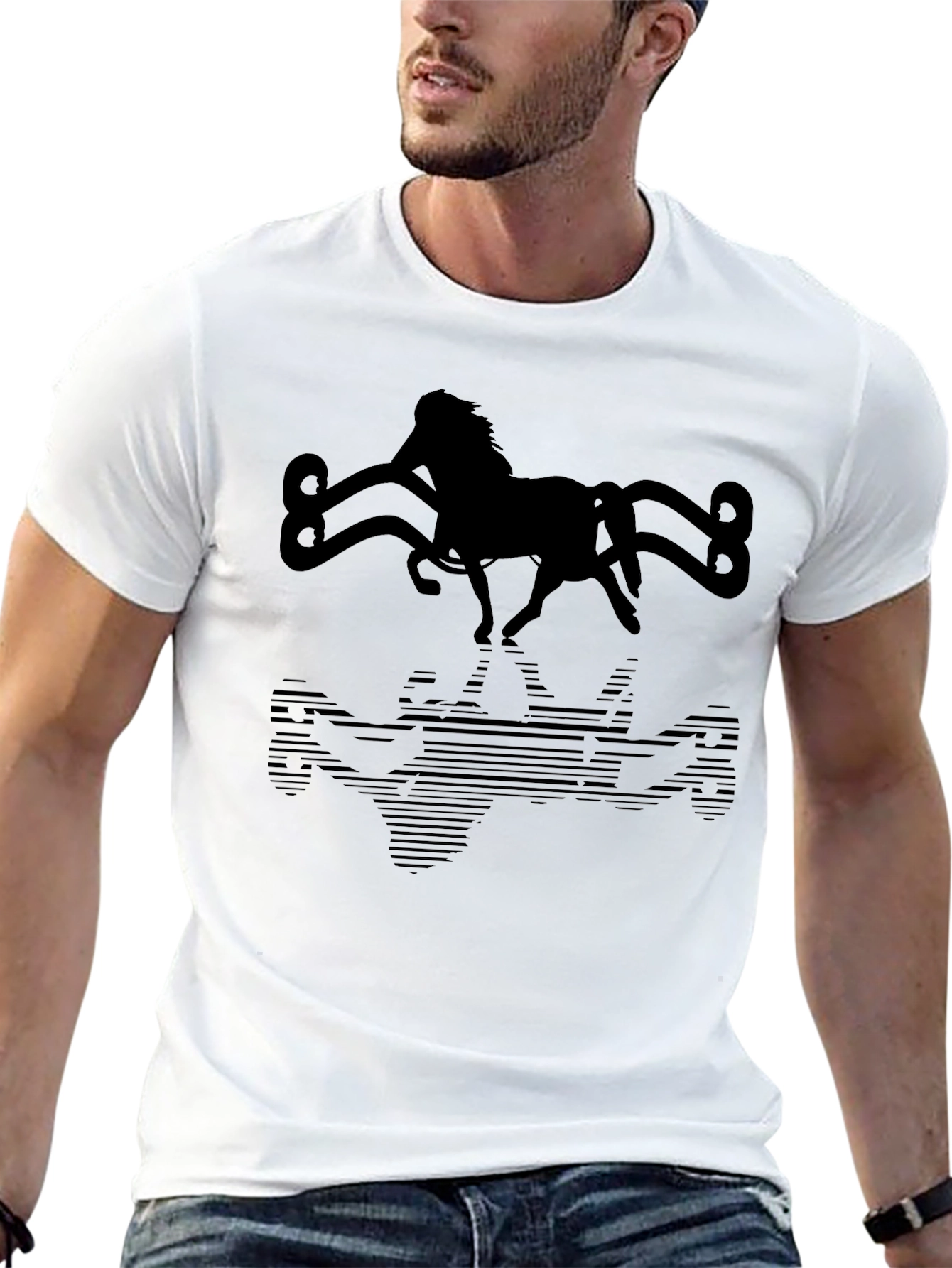 Black Horse Silhouette Graphic Tee - Black Cotton Blend view 13