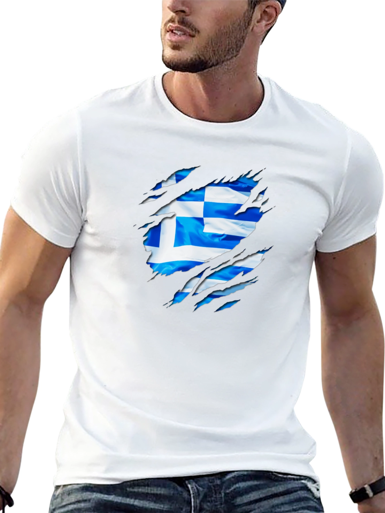 Greek Flag Ripped T-Shirt - Show Your Heritage - 13