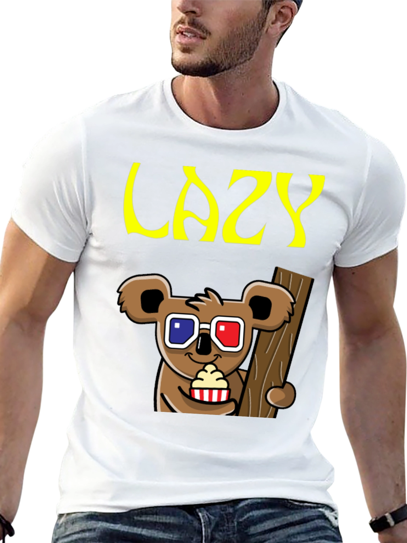 Black Lazy Koala 3D Glasses T-Shirt view 13