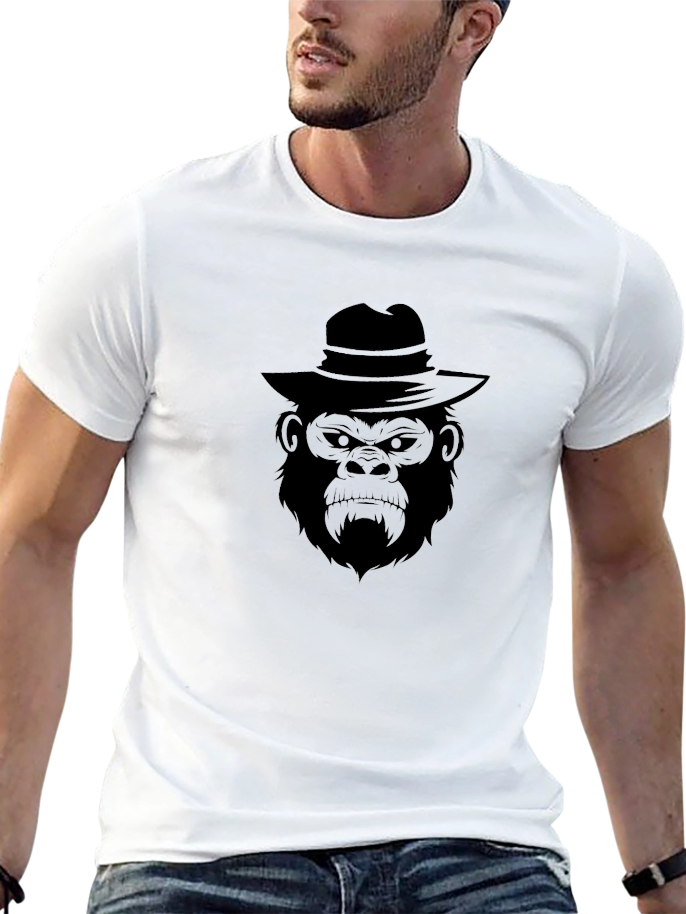 Black Cool Gorilla Wearing Hat Black T-Shirt view 13