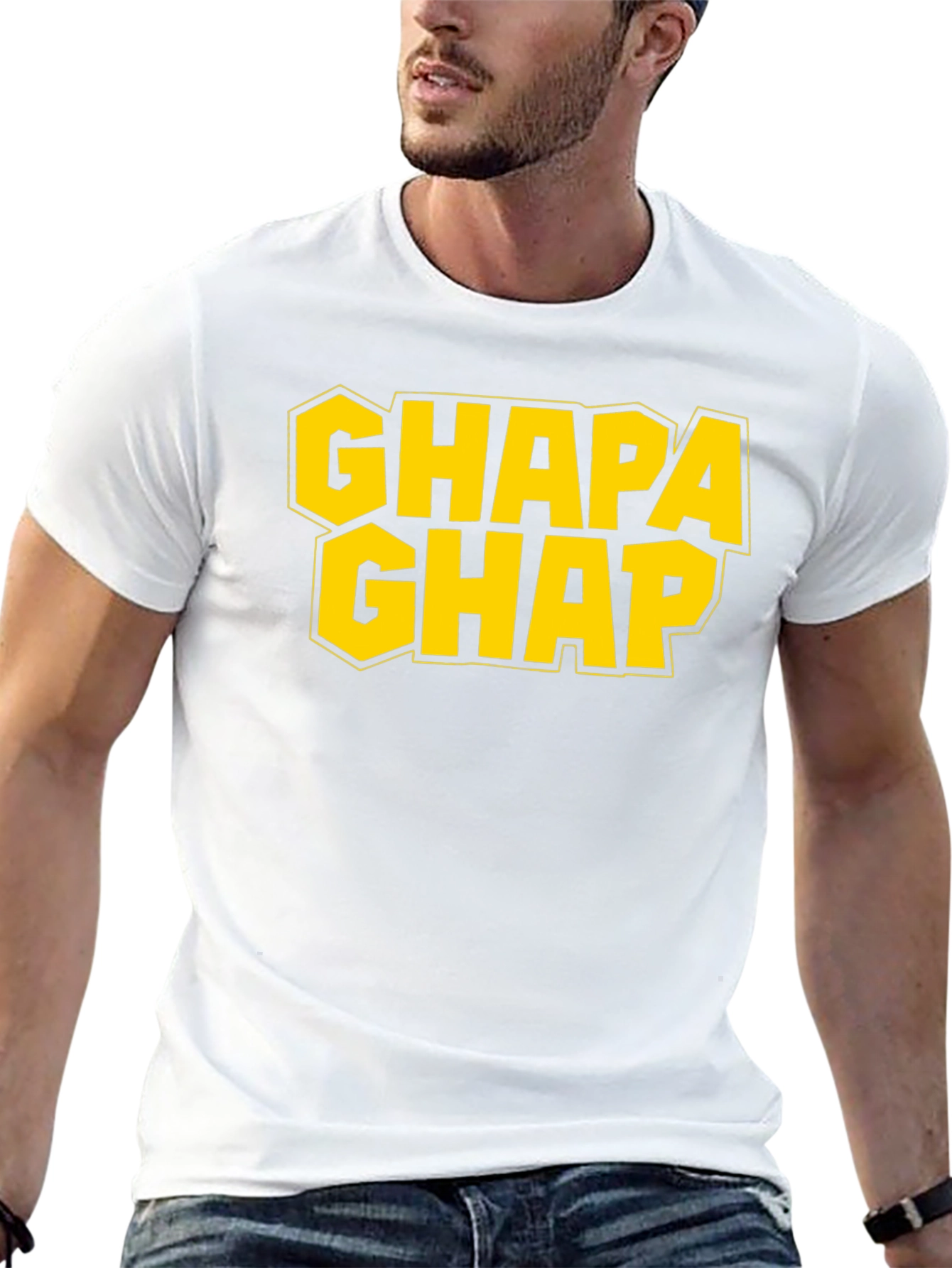 Black Ghapa Ghap Graphic T-Shirt - Bold Yellow Print view 13