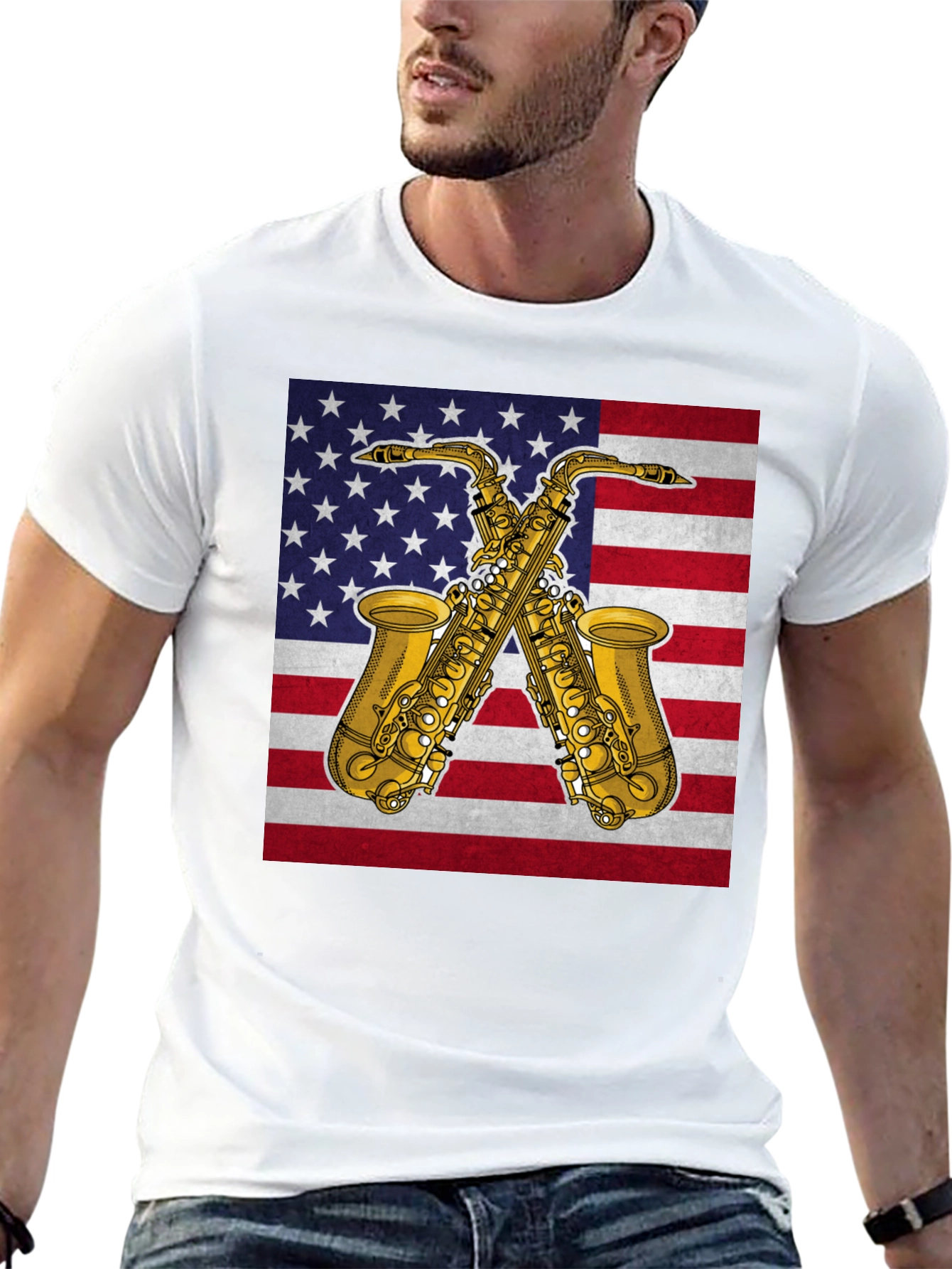 Black American Saxophone T-Shirt - Patriotic Music Tee view 13