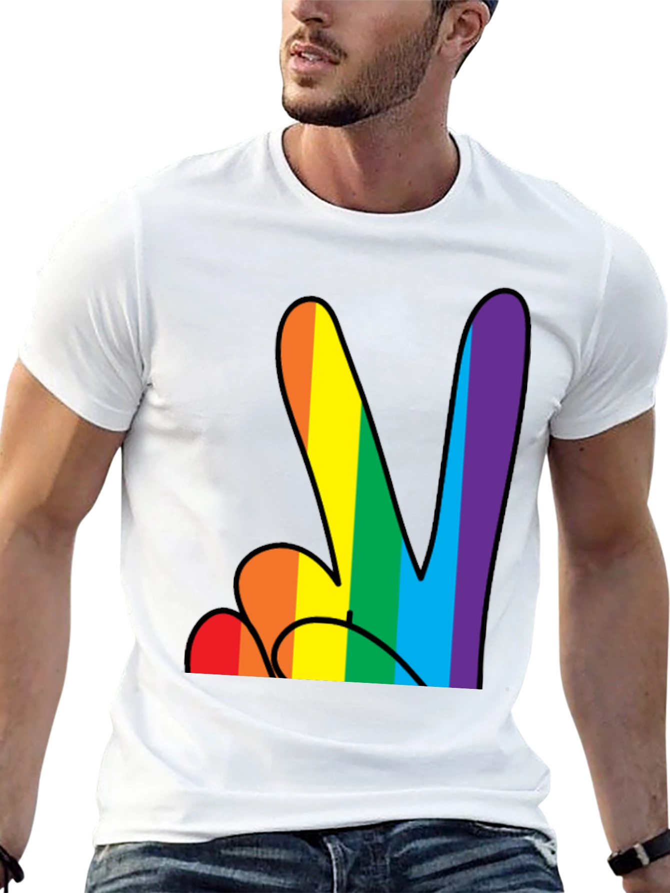 Black Rainbow Peace Sign Black T-Shirt view 13