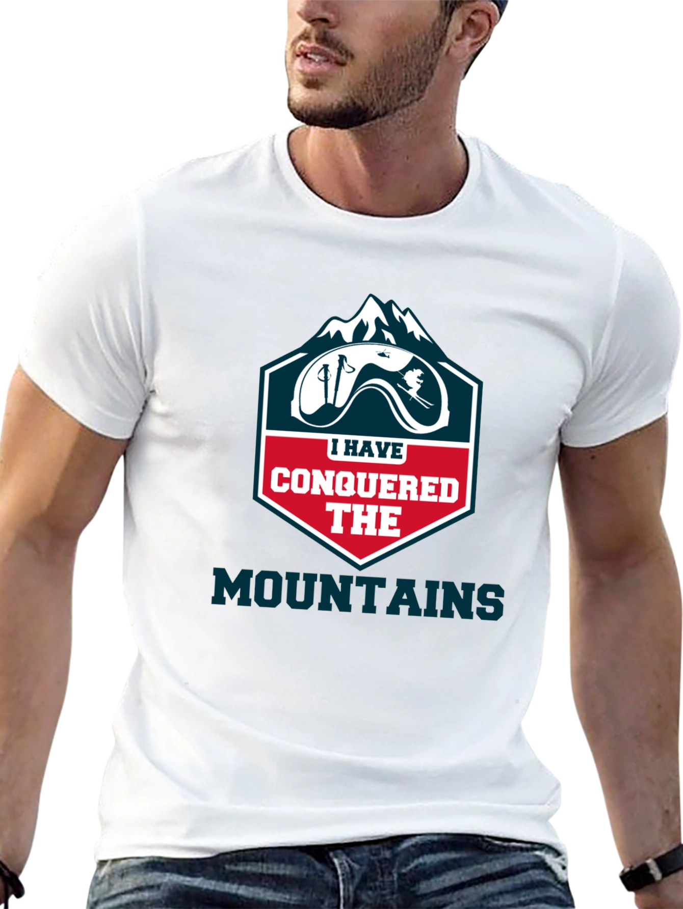 Black Conquered Mountains T-Shirt - Skiing Adventure view 13